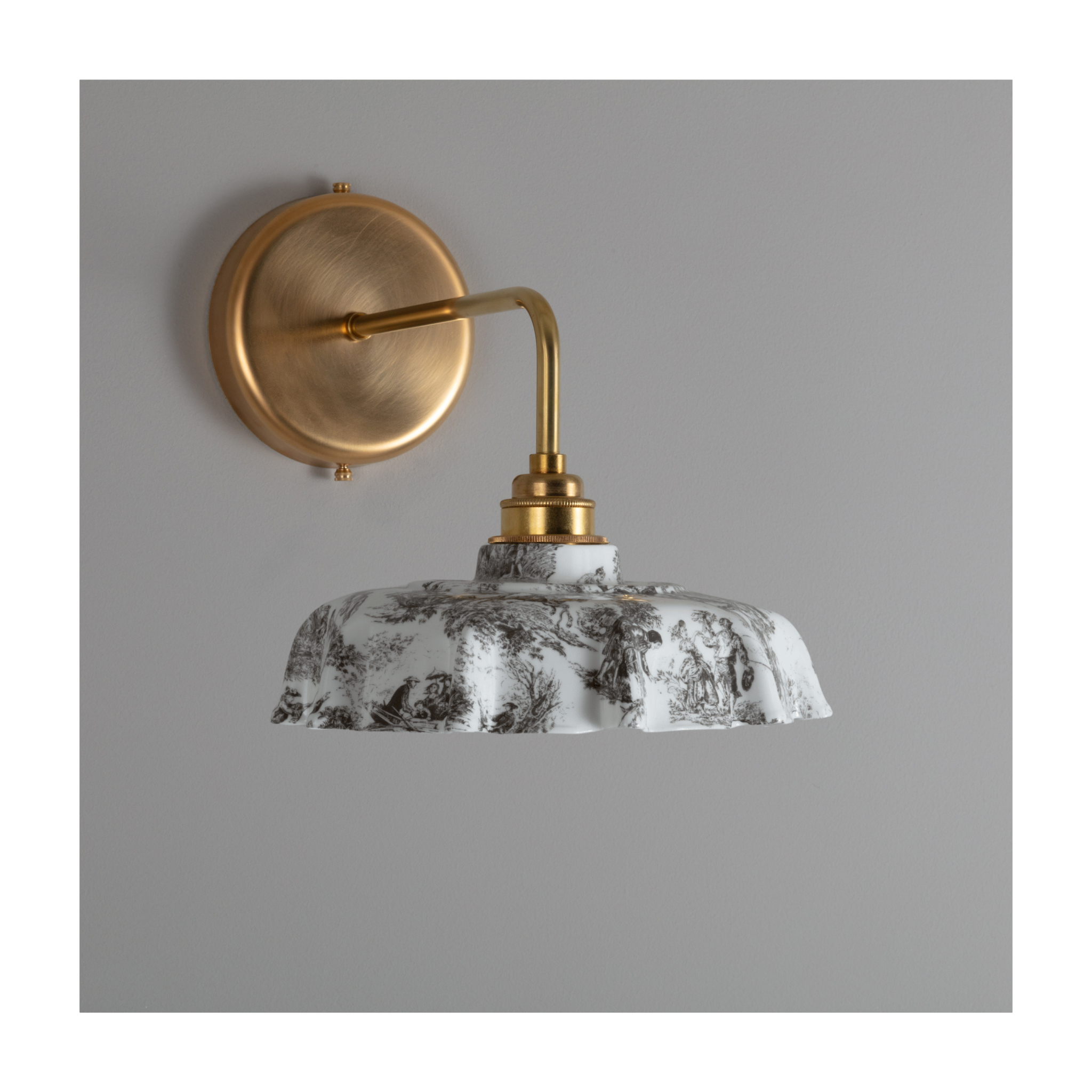 Campbell Black Toile du Jouy Pattern Wall Light