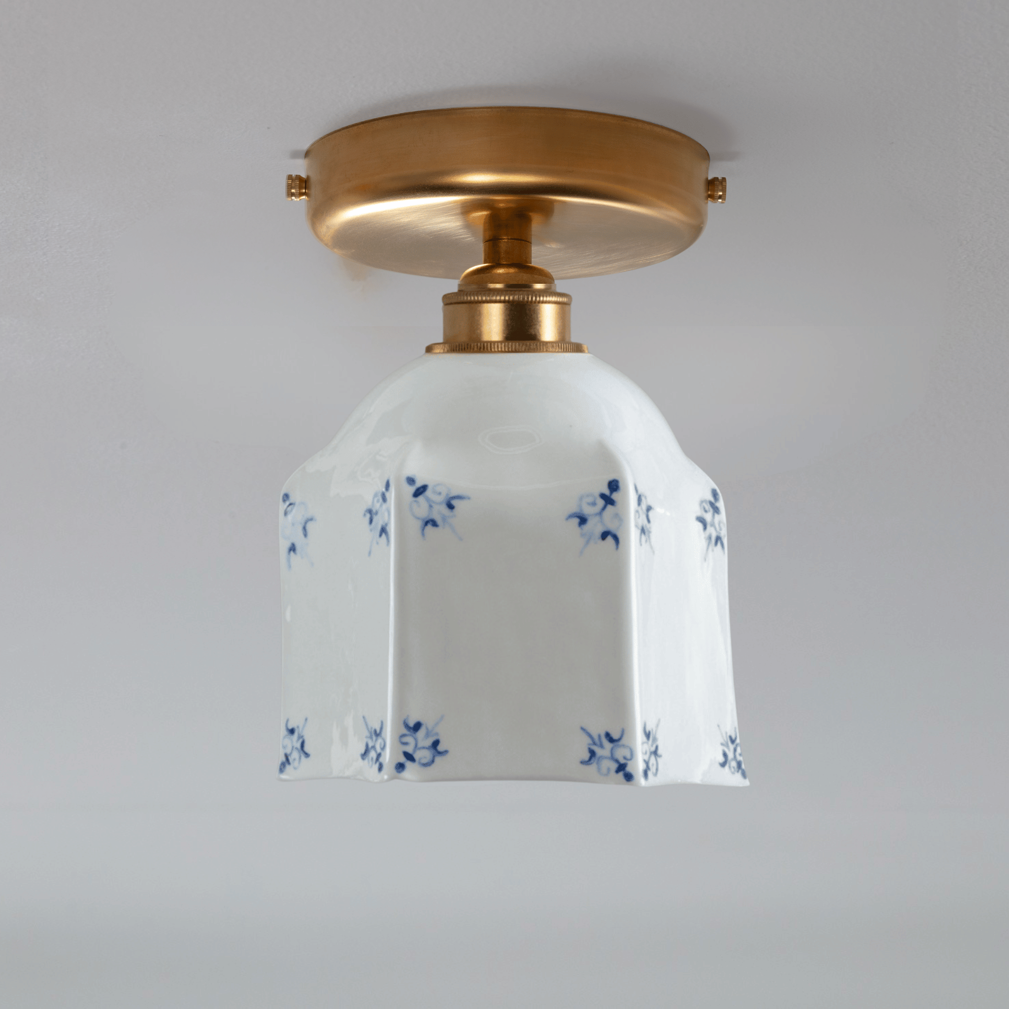 Raglan Fine Bone China Flush Mount with Delft Motif Hand-Painted