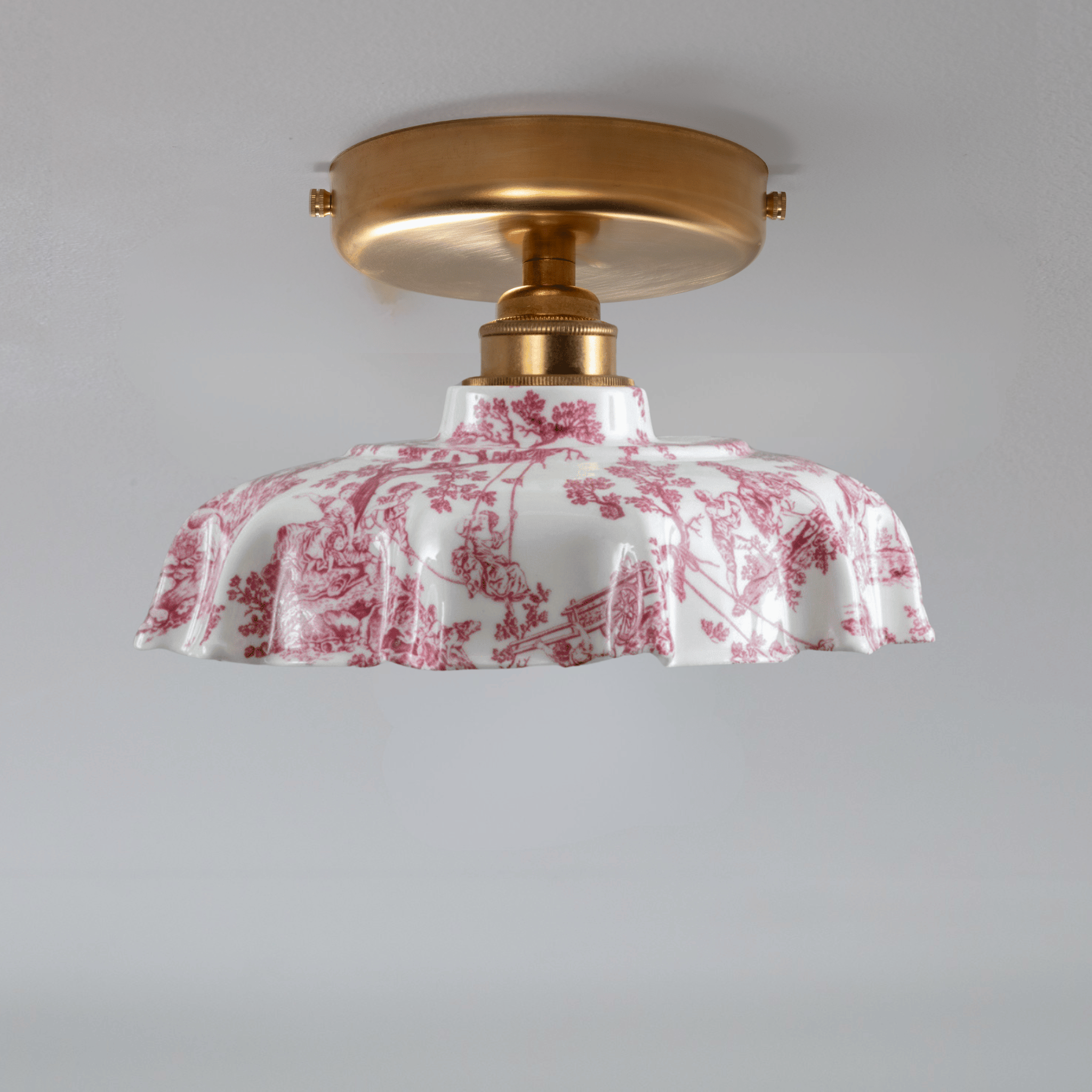 Campbell Claret Toile du Jouy Pattern Flush Mount Light