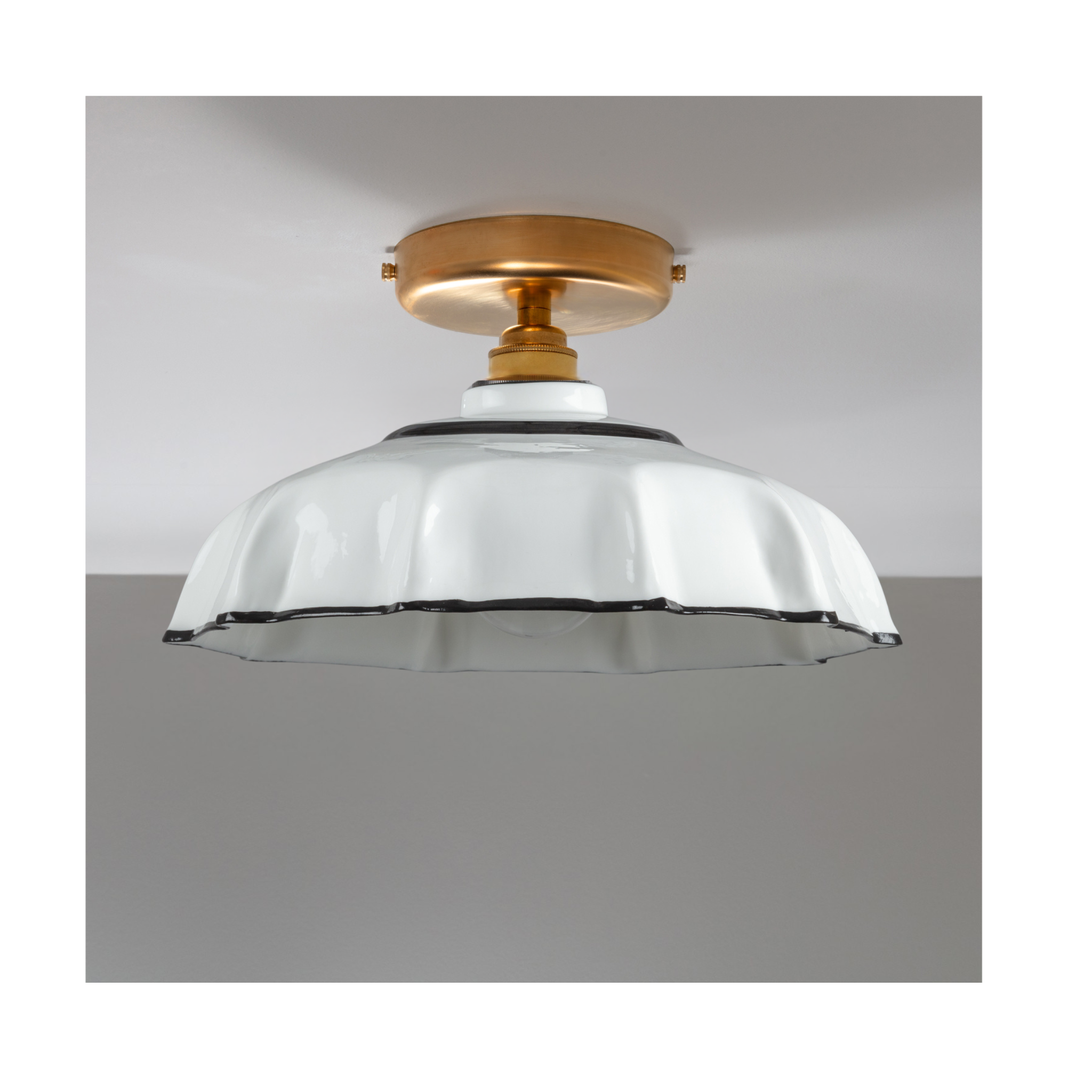 Campbell Fine Bone China Flush Mount with Black Hand-Painted Trim