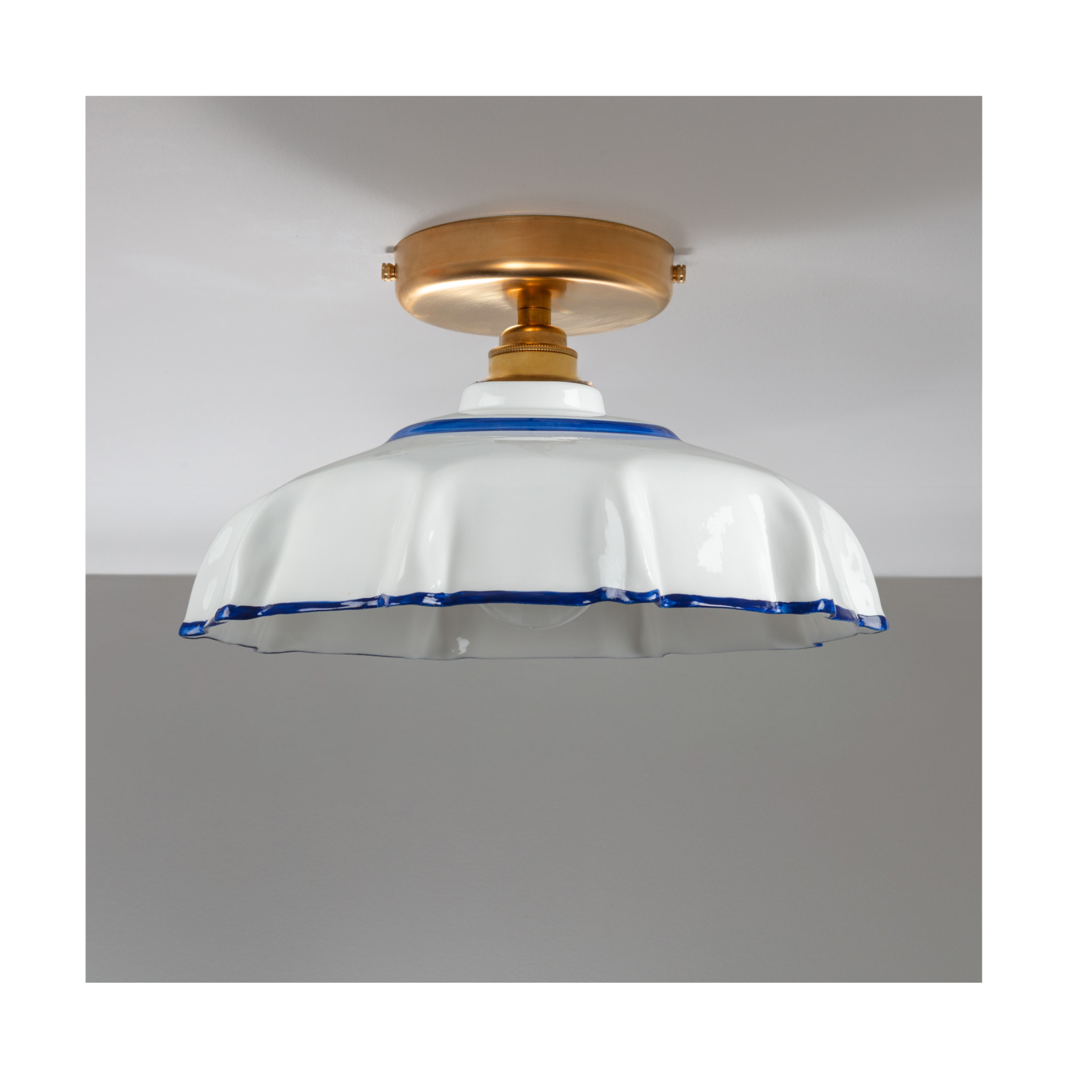 Campbell Bone China Flush Mount with Delft Hand-Painted Trim