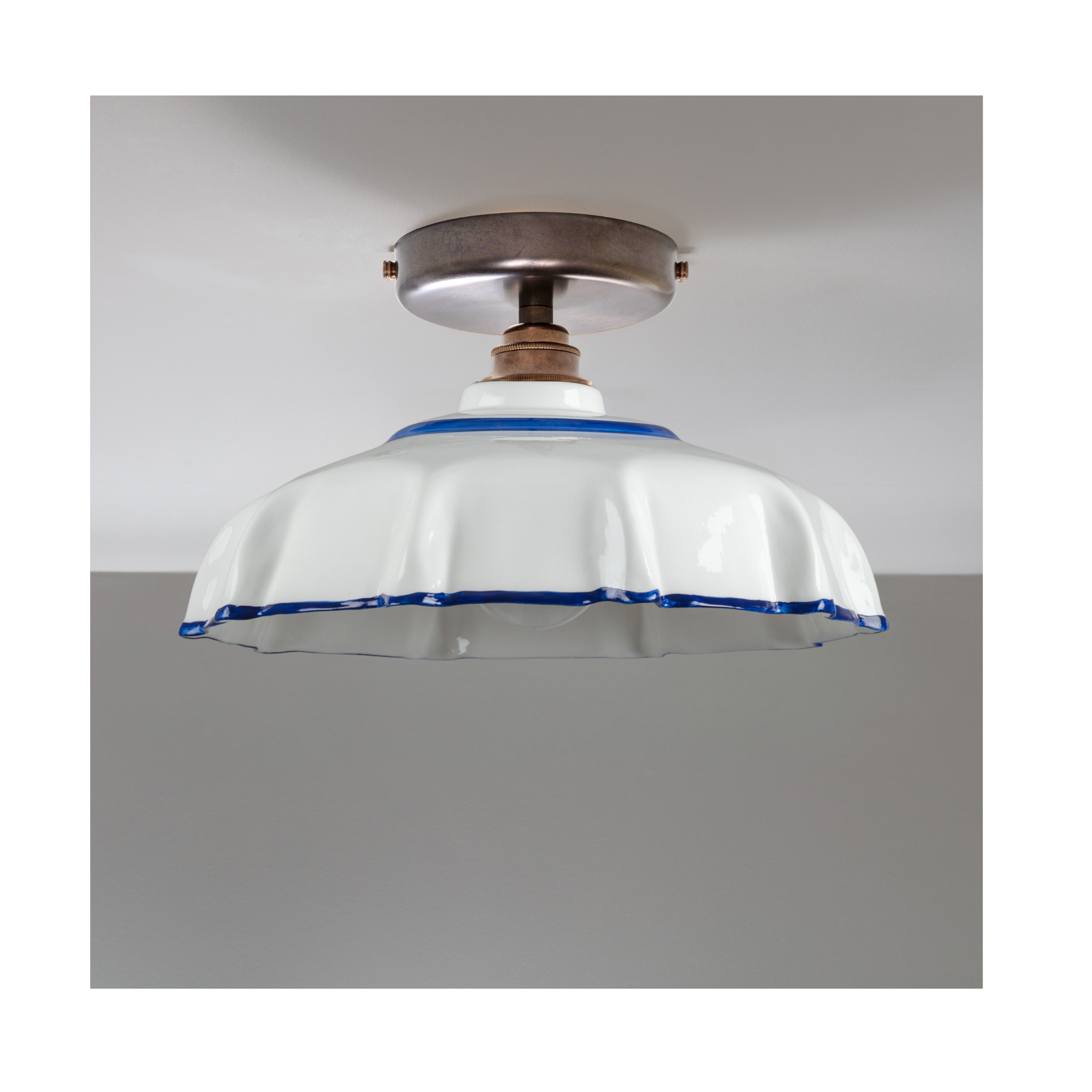 Campbell Bone China Flush Mount with Delft Hand-Painted Trim