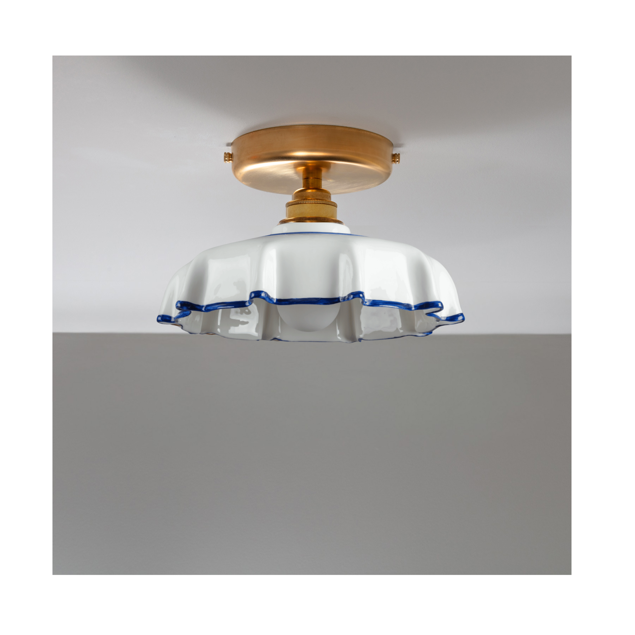 Campbell Bone China Flush Mount with Delft Hand-Painted Trim