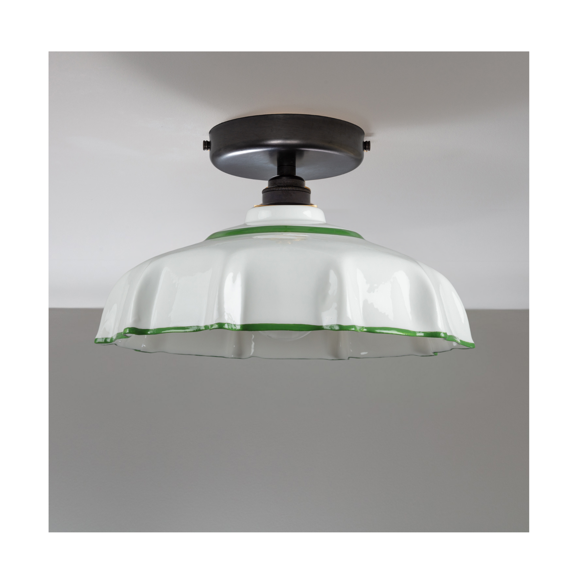 Campbell Pea Green Hand painted Trim Flush Mount Light