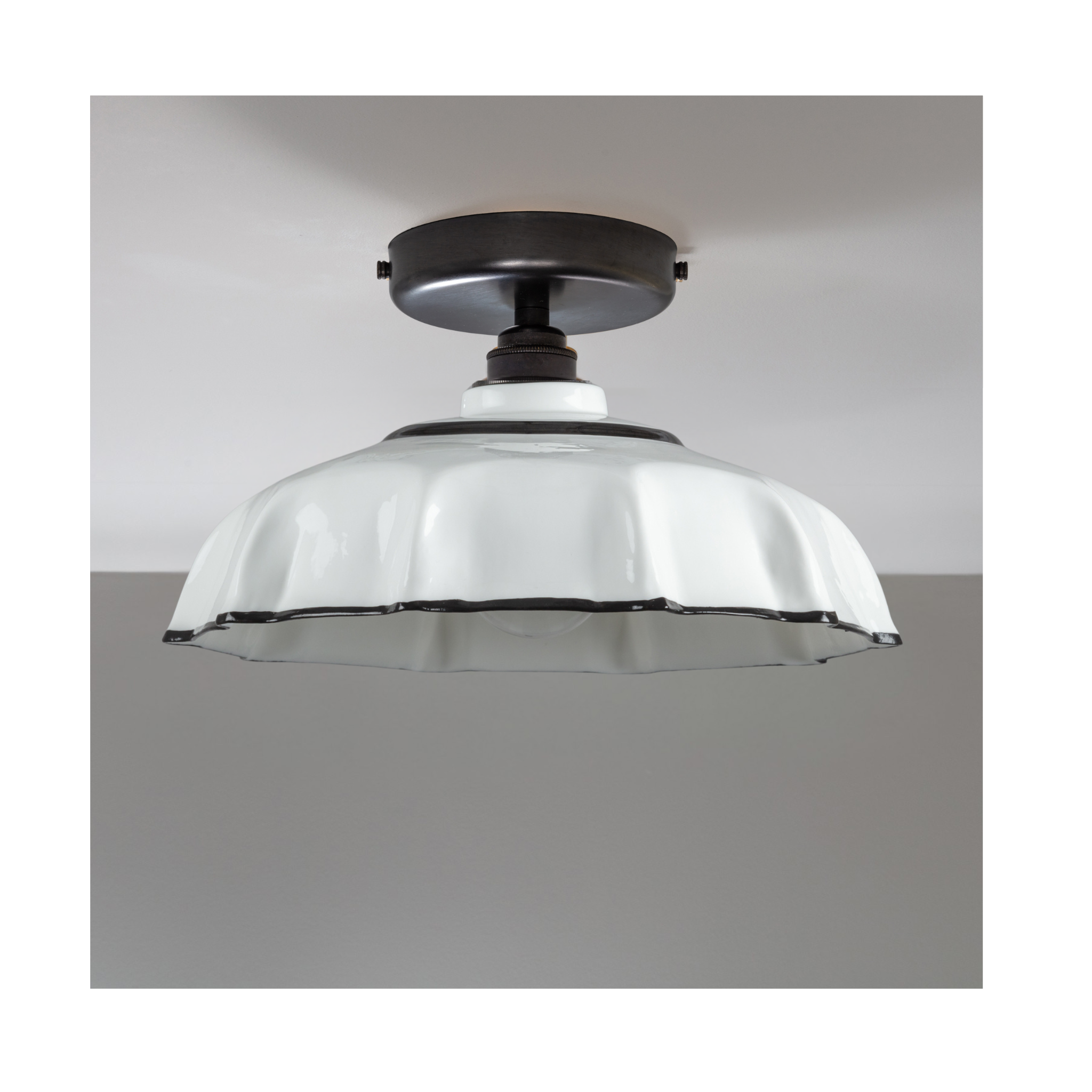 Campbell Fine Bone China Flush Mount with Black Hand-Painted Trim