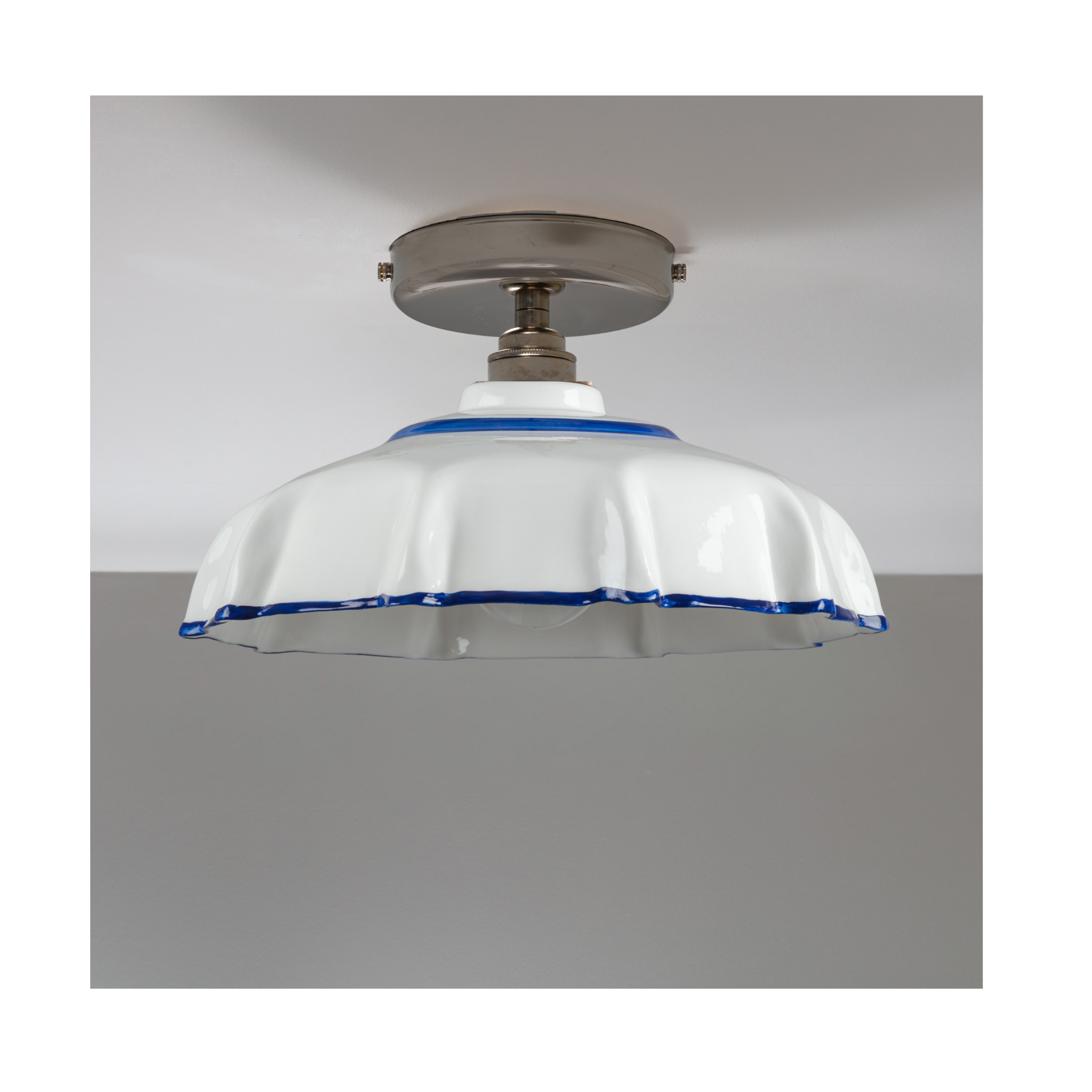 Campbell Bone China Flush Mount with Delft Hand-Painted Trim