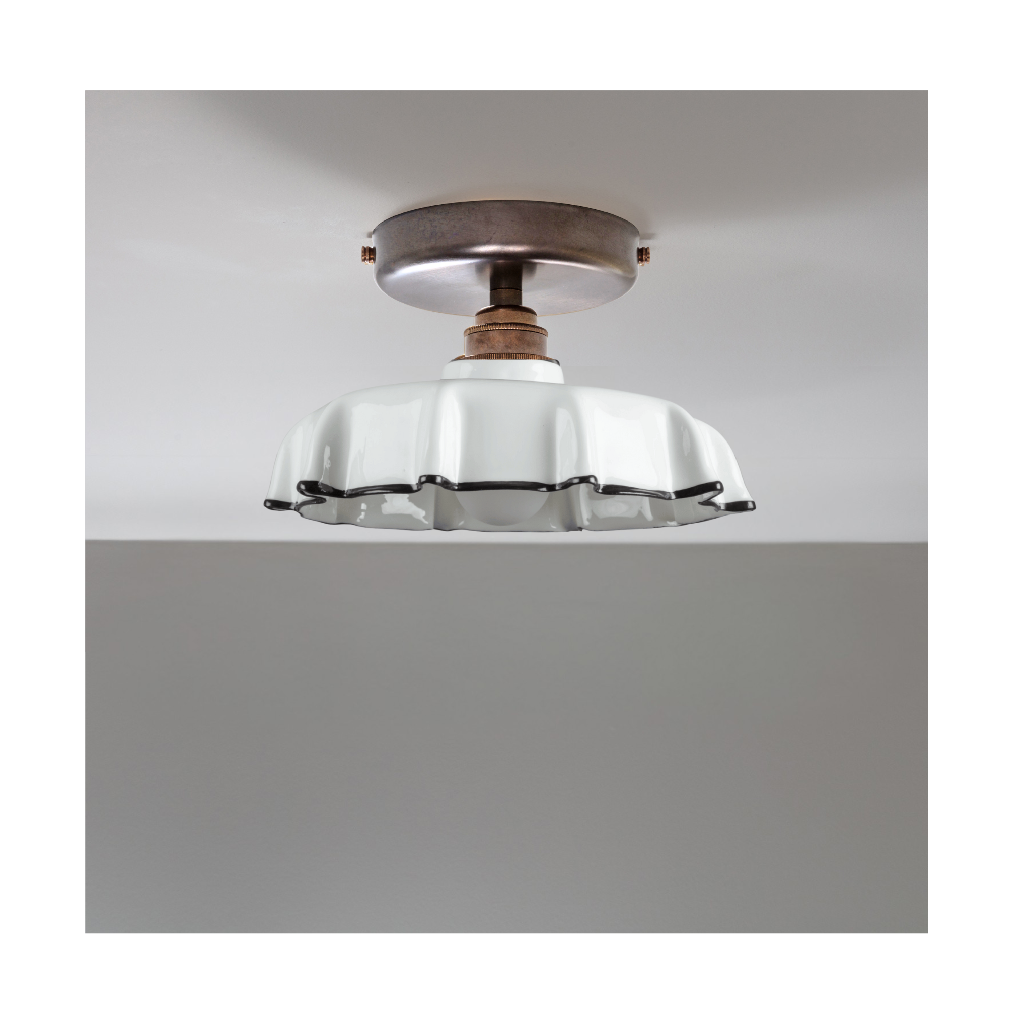 Campbell Fine Bone China Flush Mount with Black Hand-Painted Trim