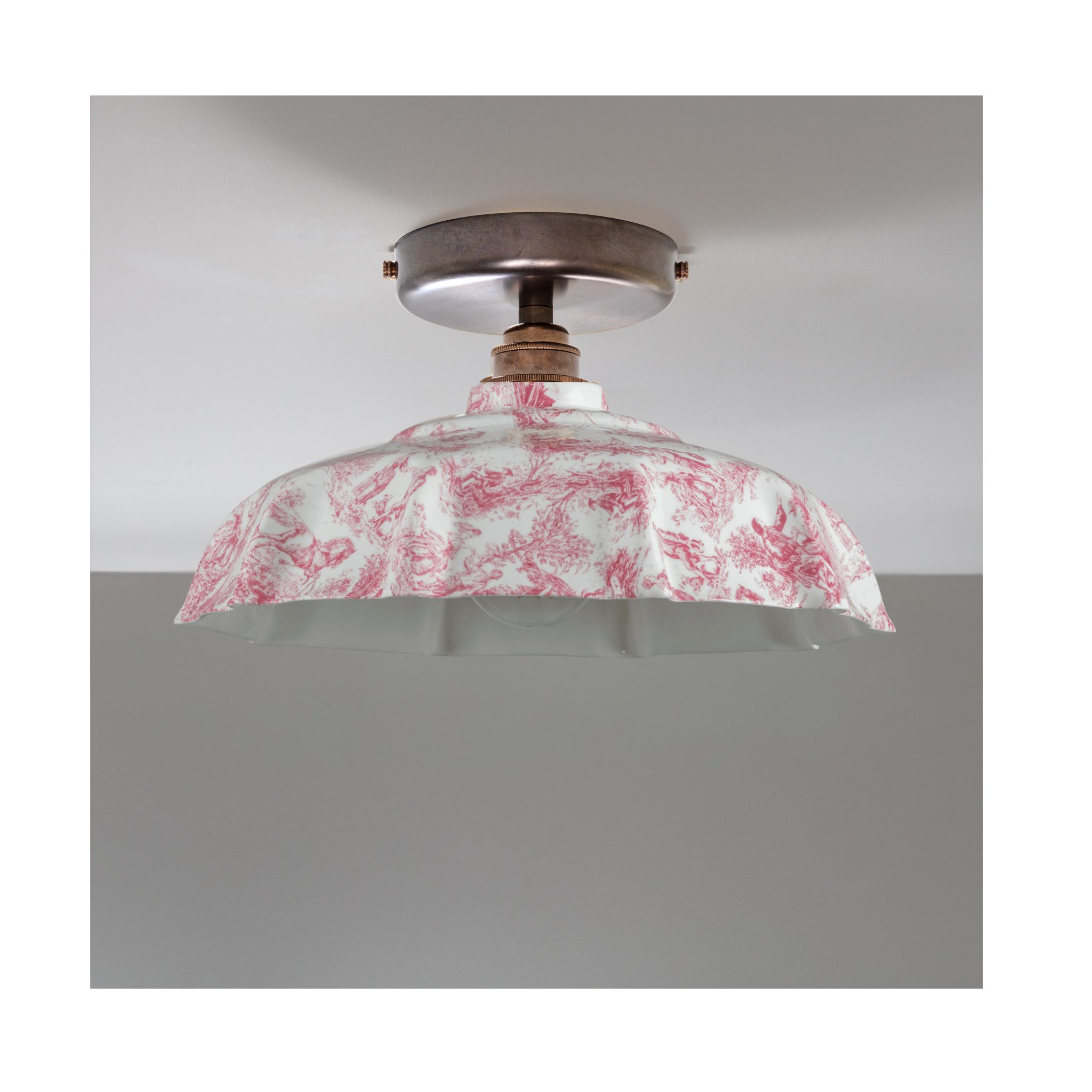 BATHROOM Claret Toile du Jouy Campbell Pattern Flush Mount Light