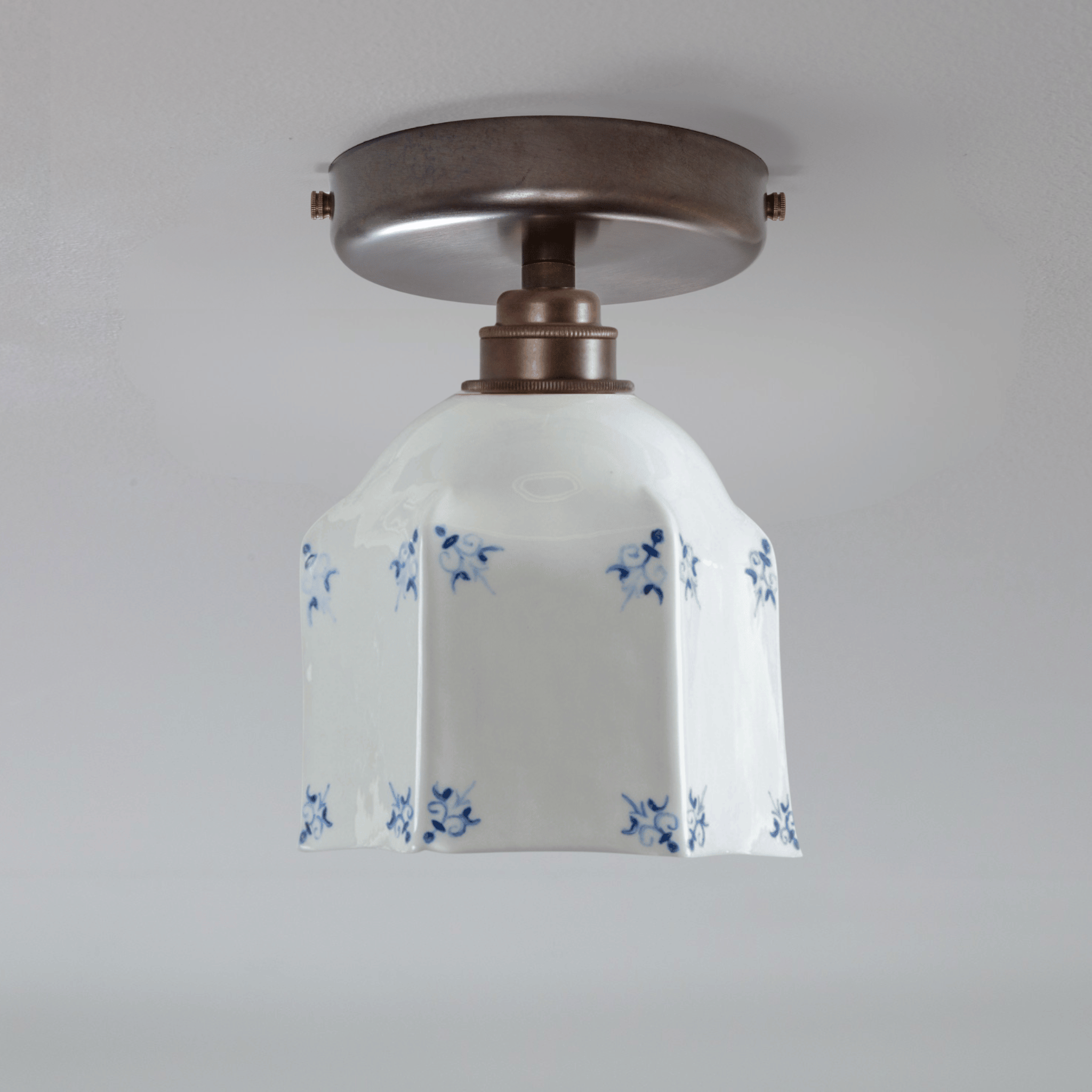 Raglan Fine Bone China Flush Mount with Delft Motif Hand-Painted