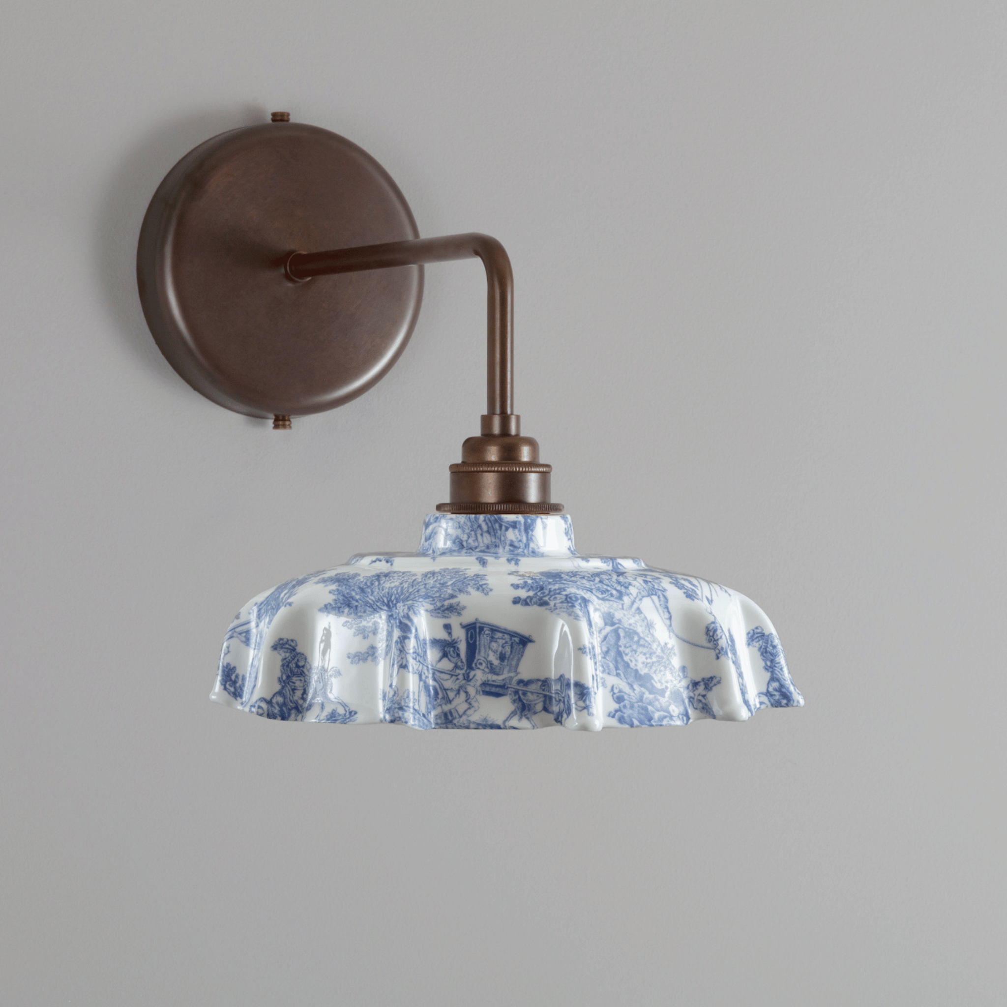 Campbell Blue Toile du Jouy Pattern Wall Light