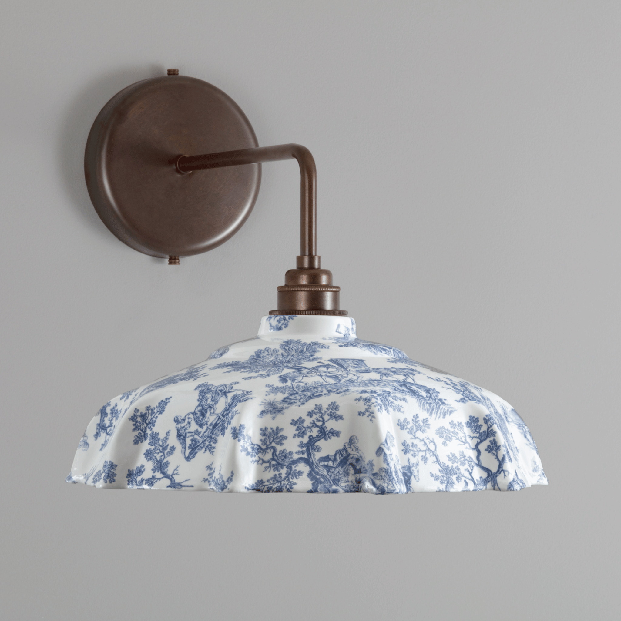 Campbell Blue Toile du Jouy Pattern Wall Light