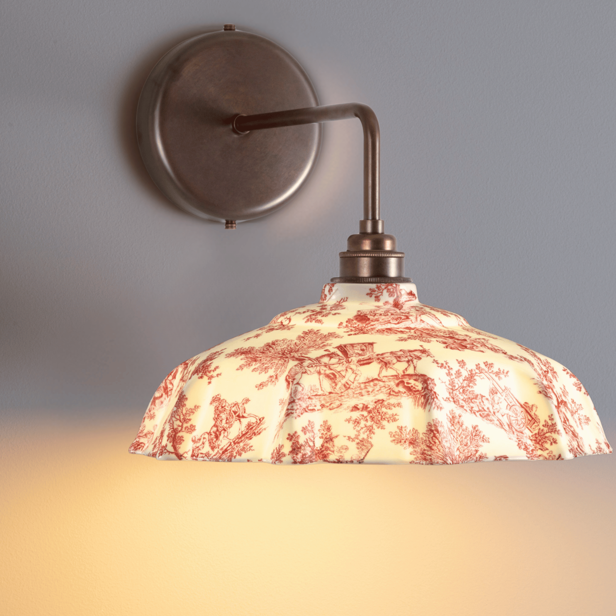 Campbell Claret Toile du Jouy Pattern Wall Light
