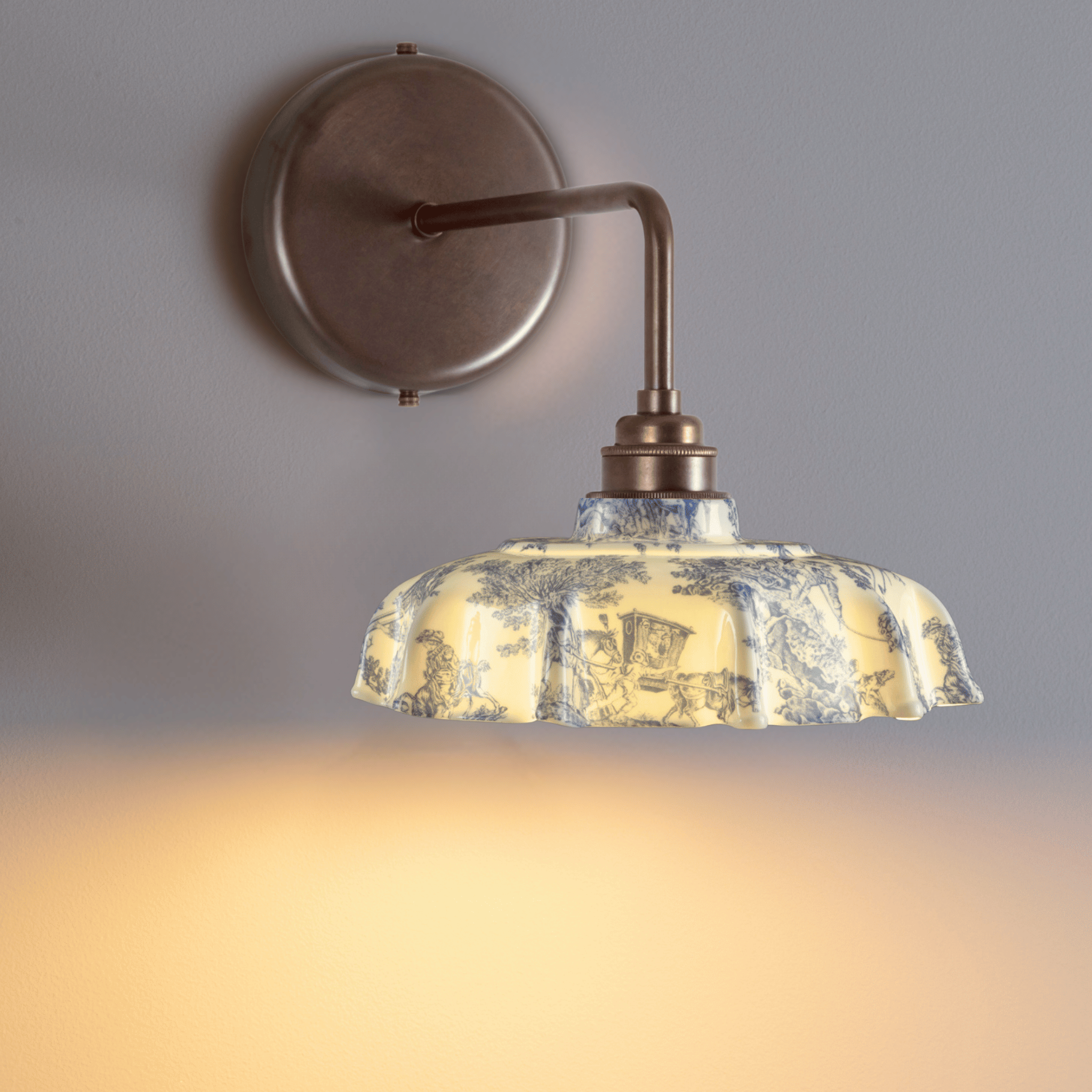 Campbell Blue Toile du Jouy Pattern Wall Light