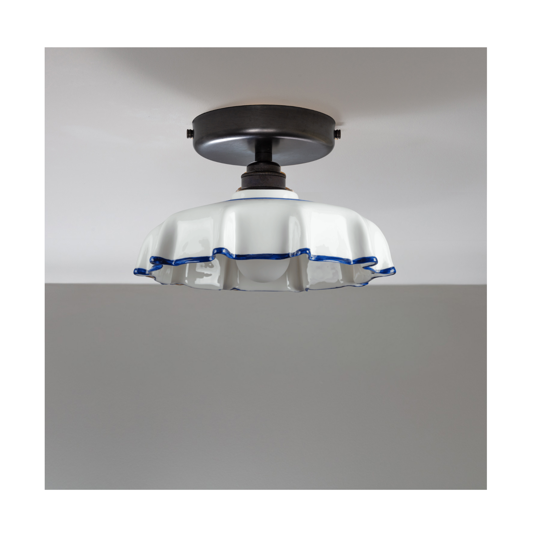 Campbell Bone China Flush Mount with Delft Hand-Painted Trim