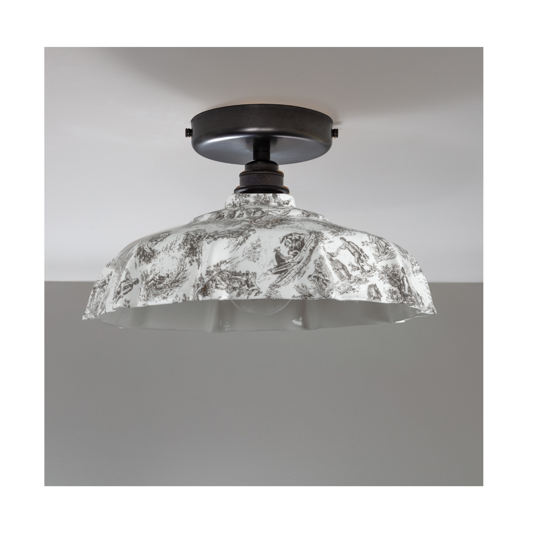 BATHROOM Black Toile du Jouy Campbell Pattern Flush Mount Light