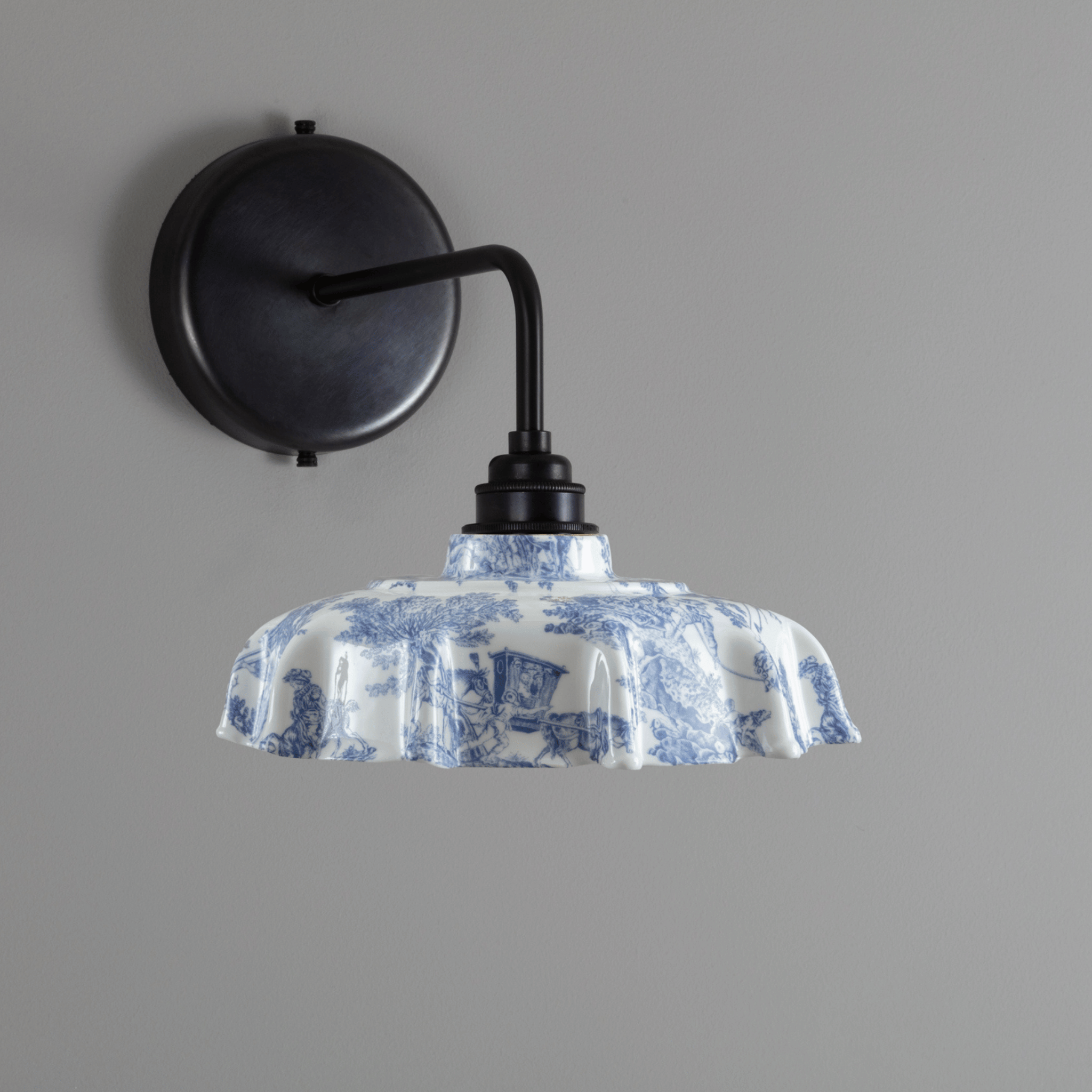 Campbell Blue Toile du Jouy Pattern Wall Light