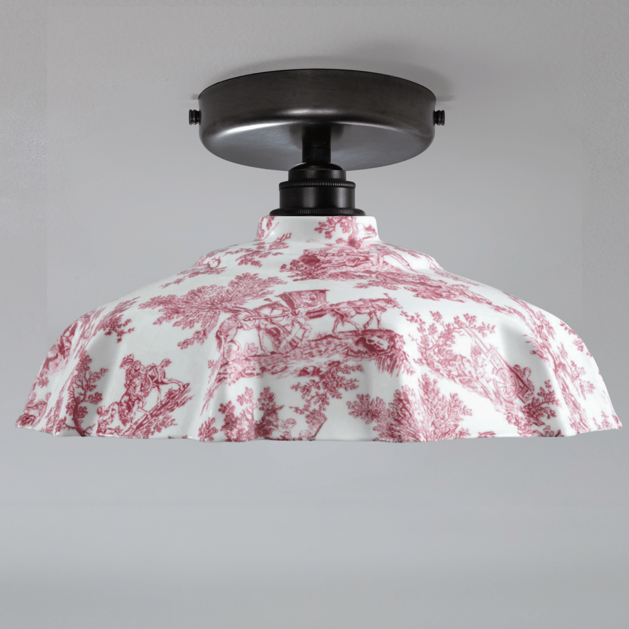 Campbell Claret Toile du Jouy Pattern Flush Mount Light