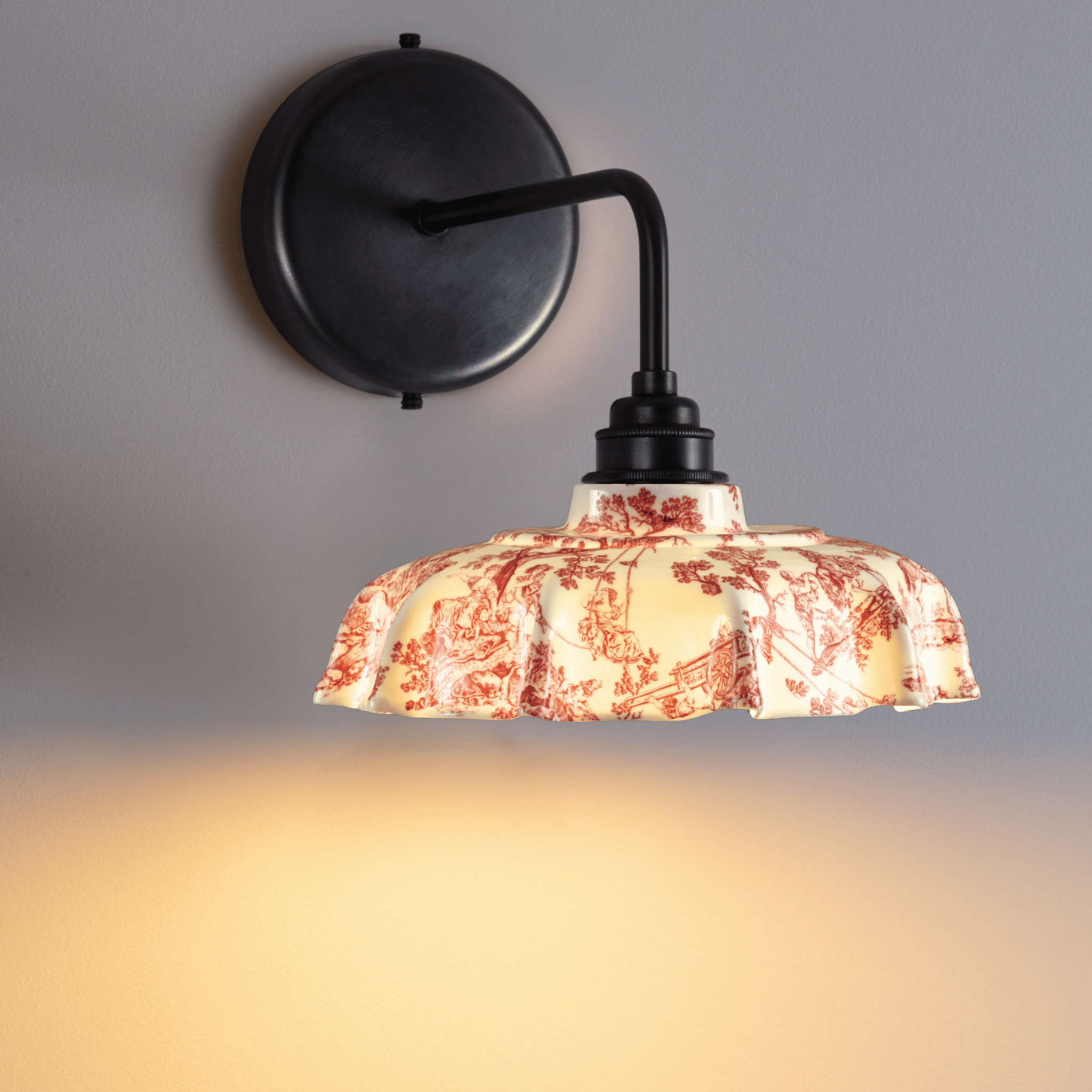 Campbell Claret Toile du Jouy Pattern Wall Light