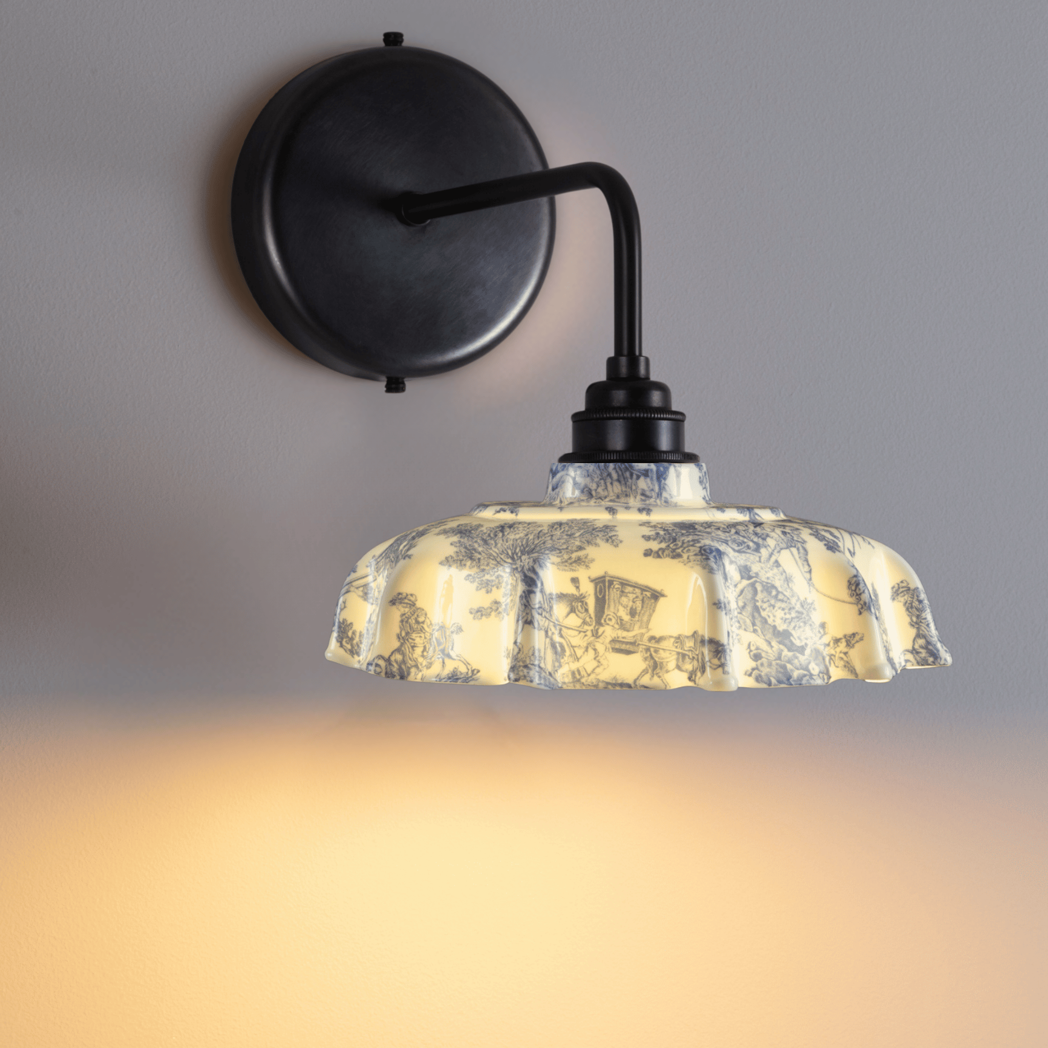 Campbell Blue Toile du Jouy Pattern Wall Light