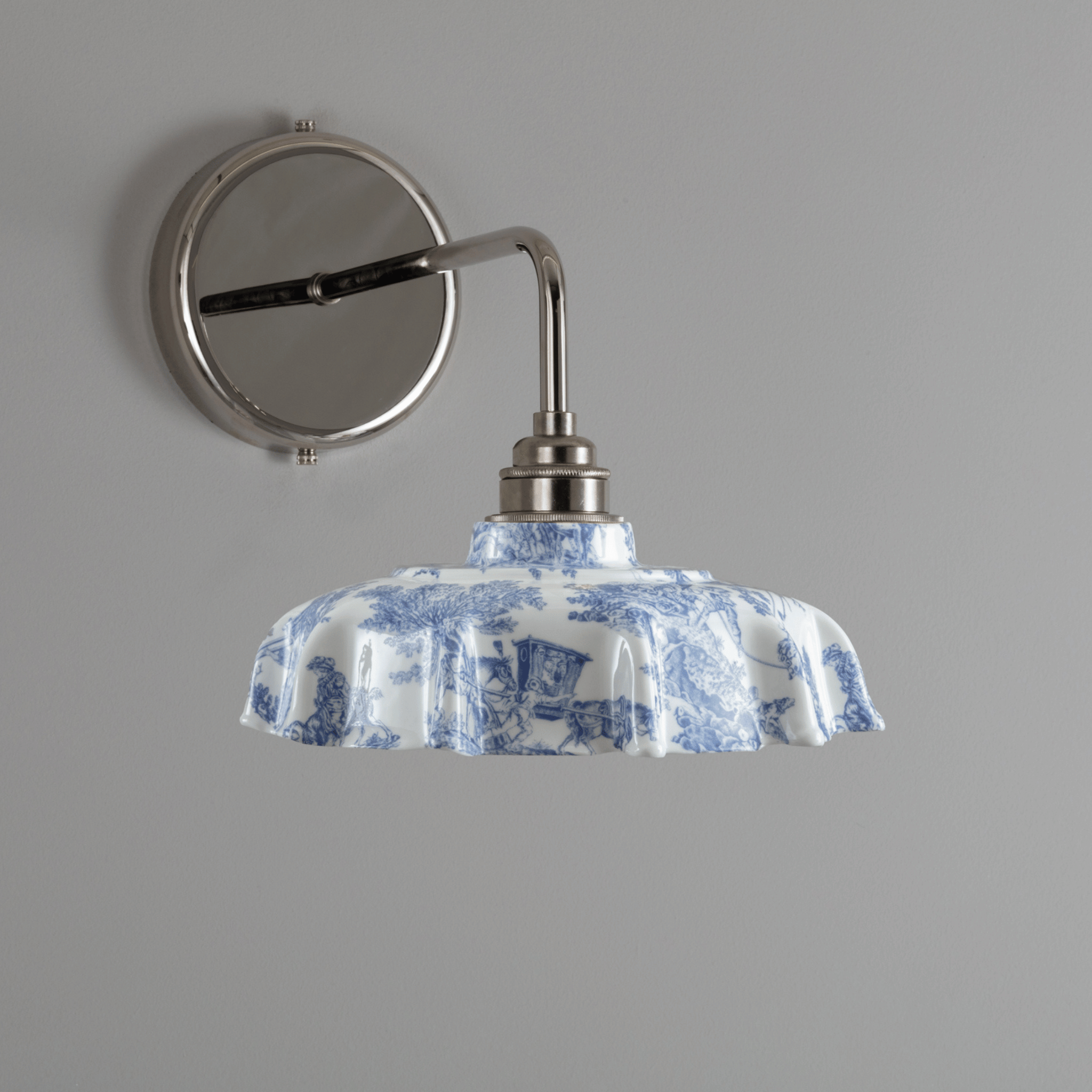 Campbell Blue Toile du Jouy Pattern Wall Light