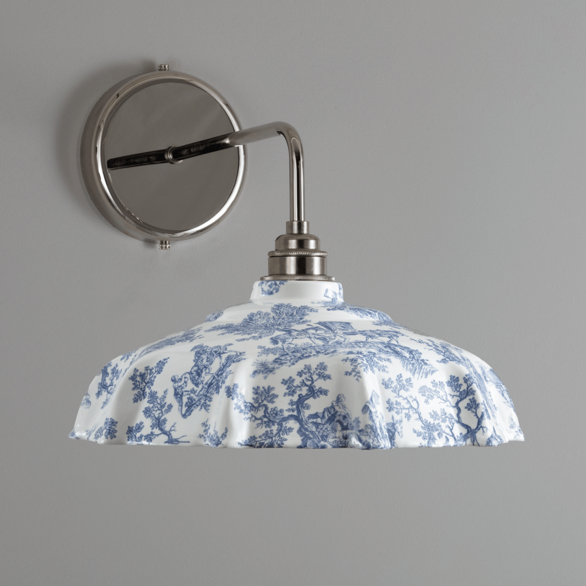 Campbell Blue Toile du Jouy Pattern Wall Light