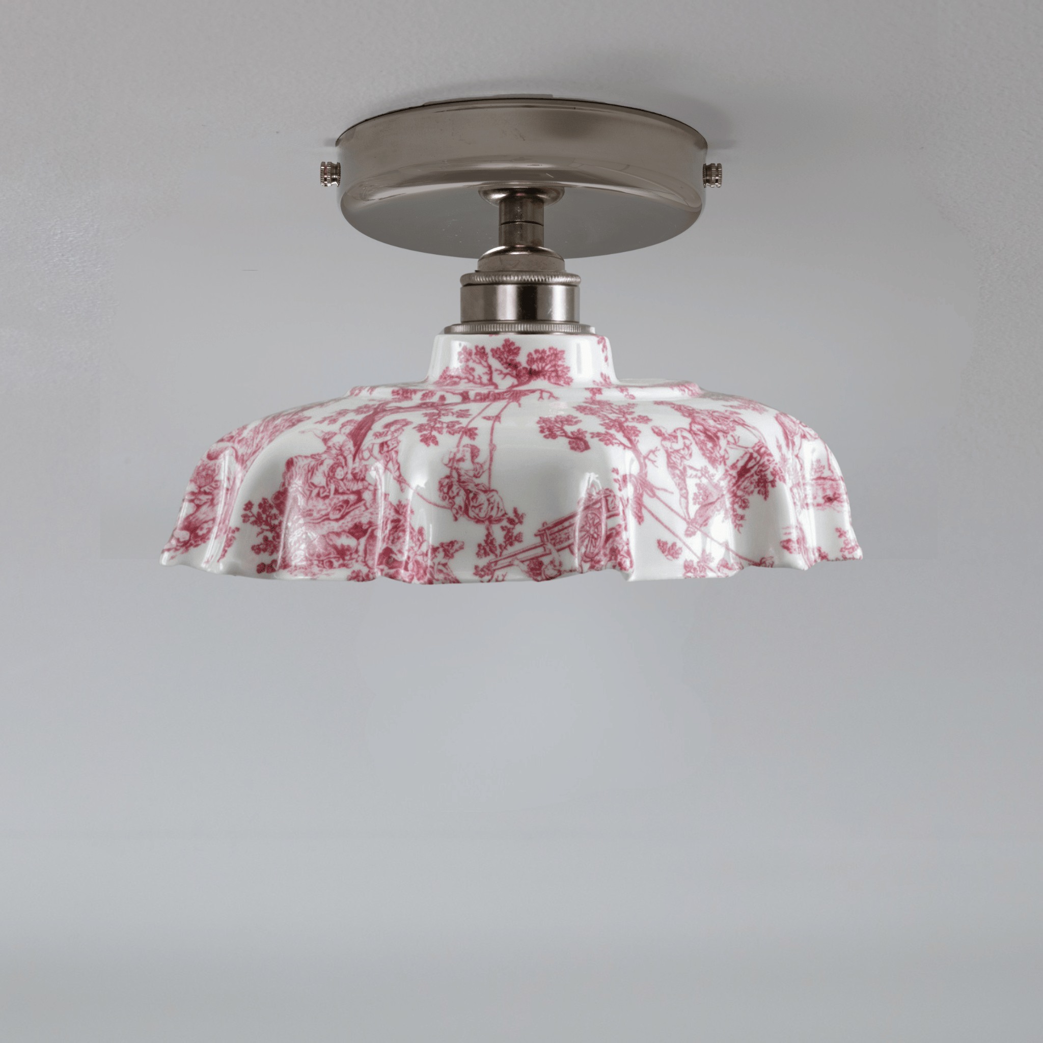 Campbell Claret Toile du Jouy Pattern Flush Mount Light
