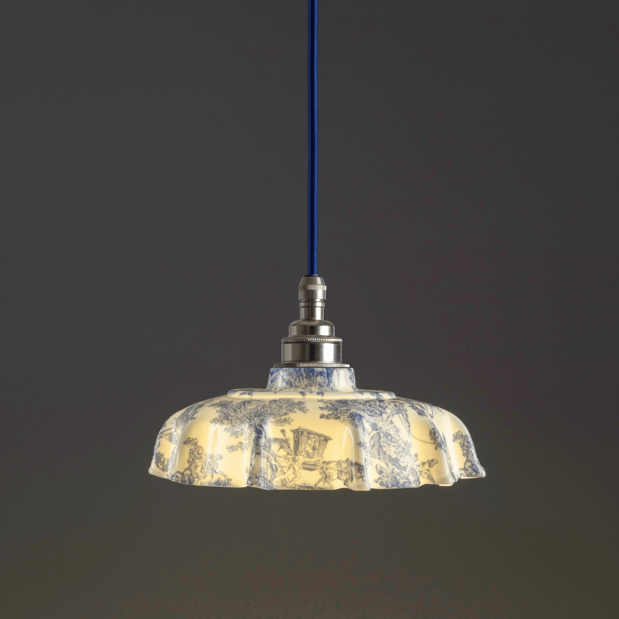 NEW Campbell Blue Toile du Jouy Pattern Pendant