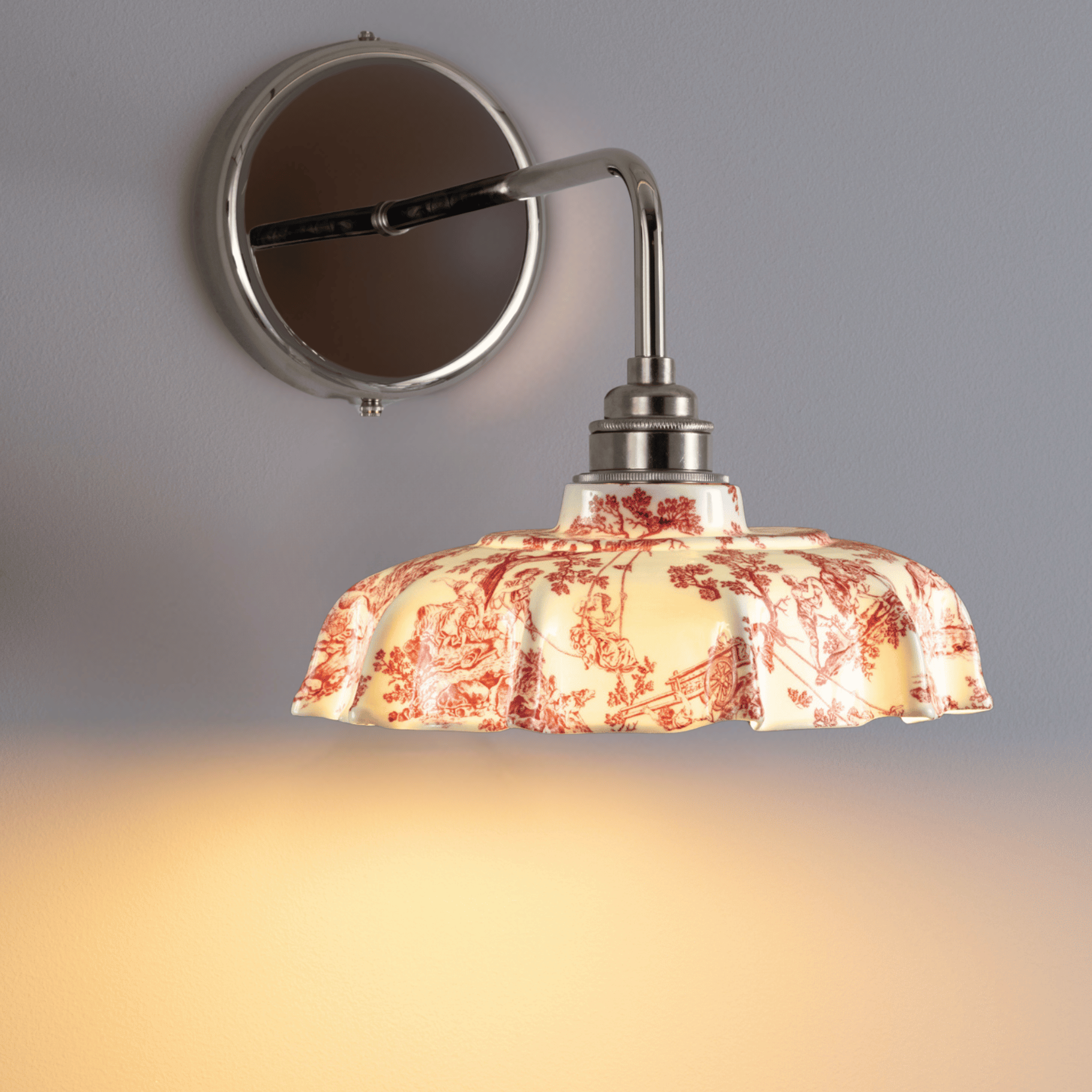 Campbell Claret Toile du Jouy Pattern Wall Light