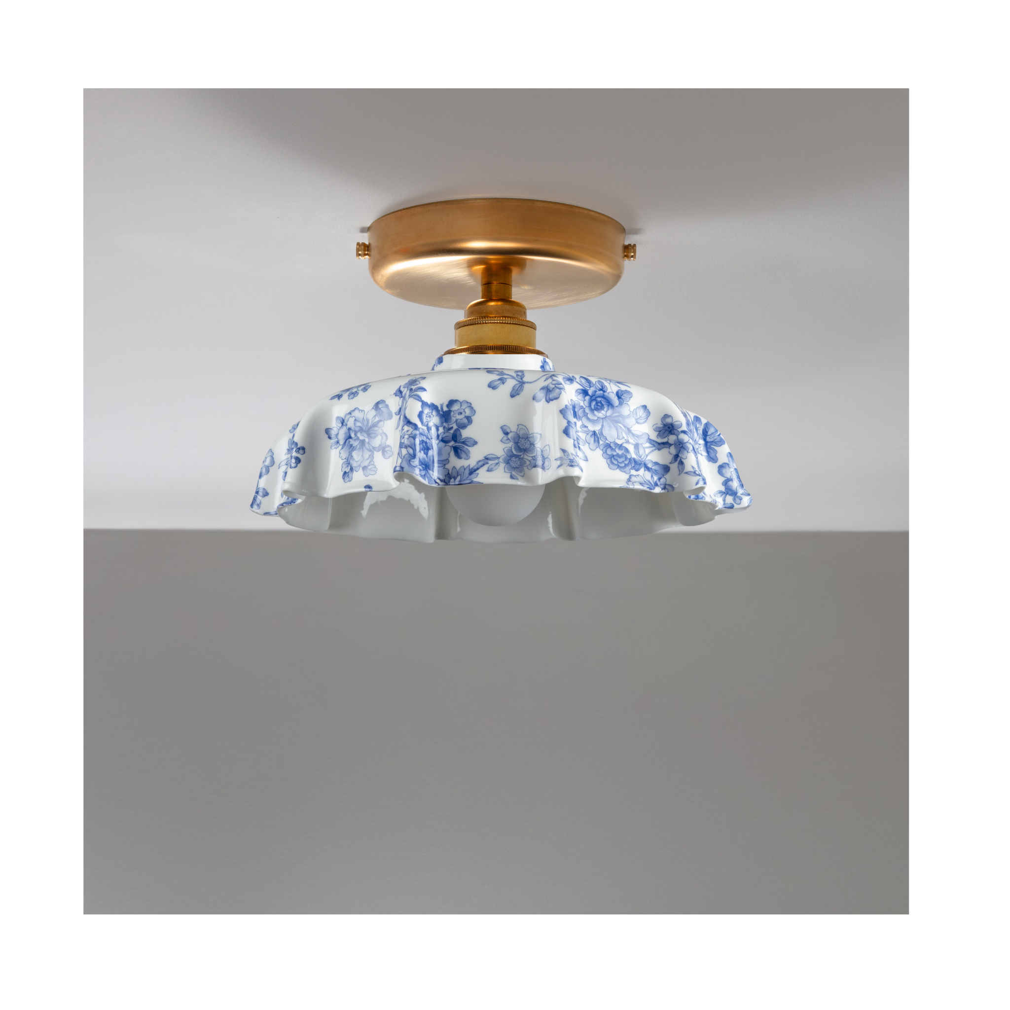 BATHROOM Blue Imari Campbell Pattern Flush Mount Light