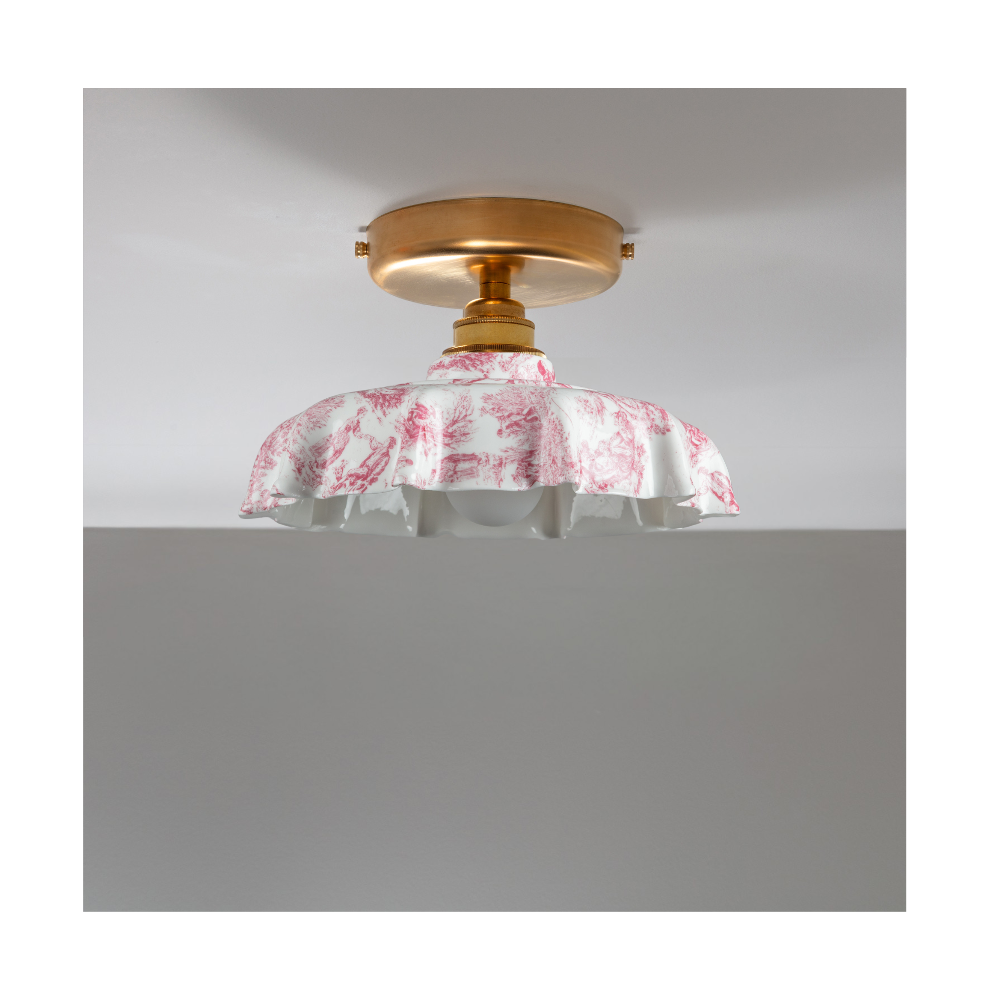 Campbell Claret Toile du Jouy Pattern Flush Mount Light