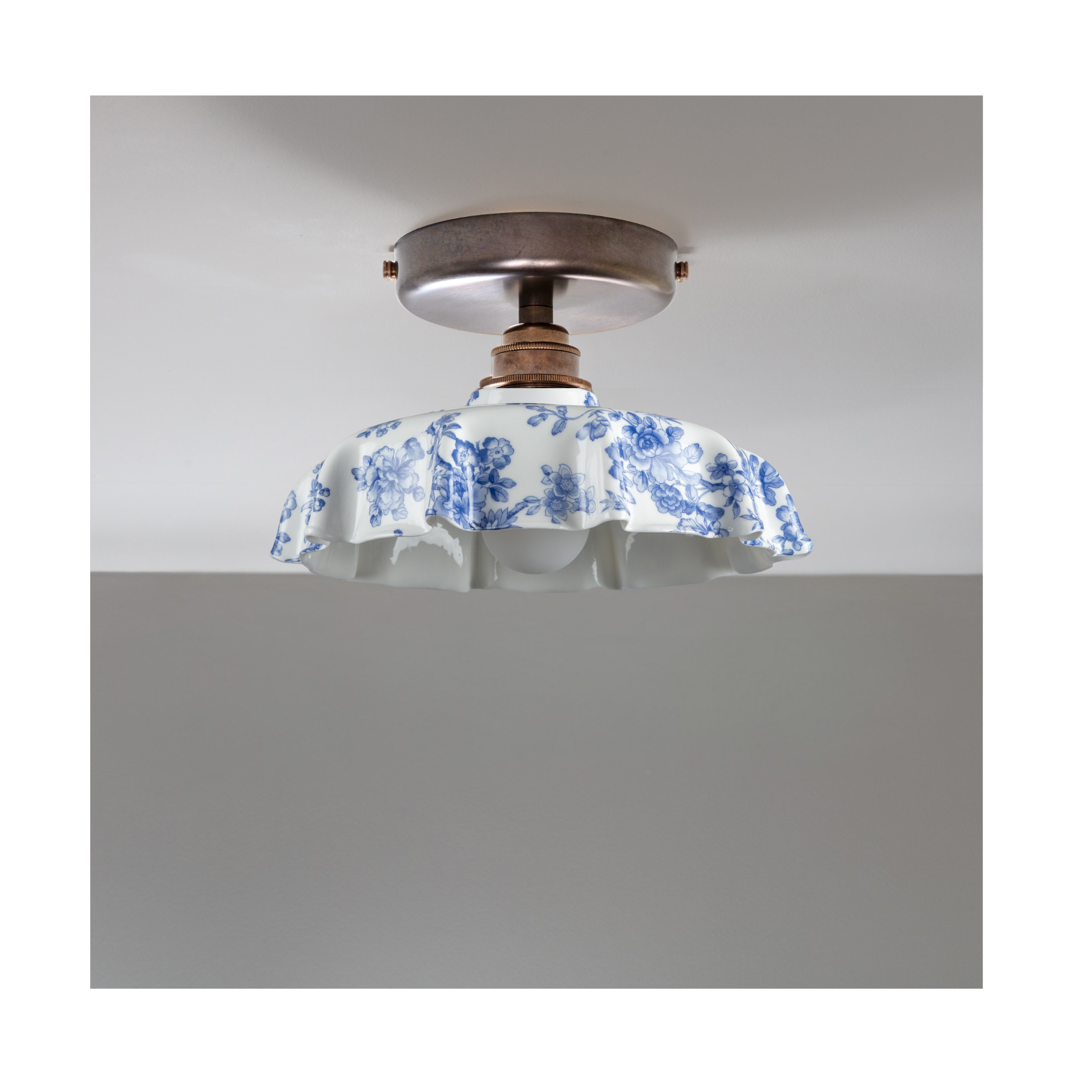 BATHROOM Blue Imari Campbell Pattern Flush Mount Light