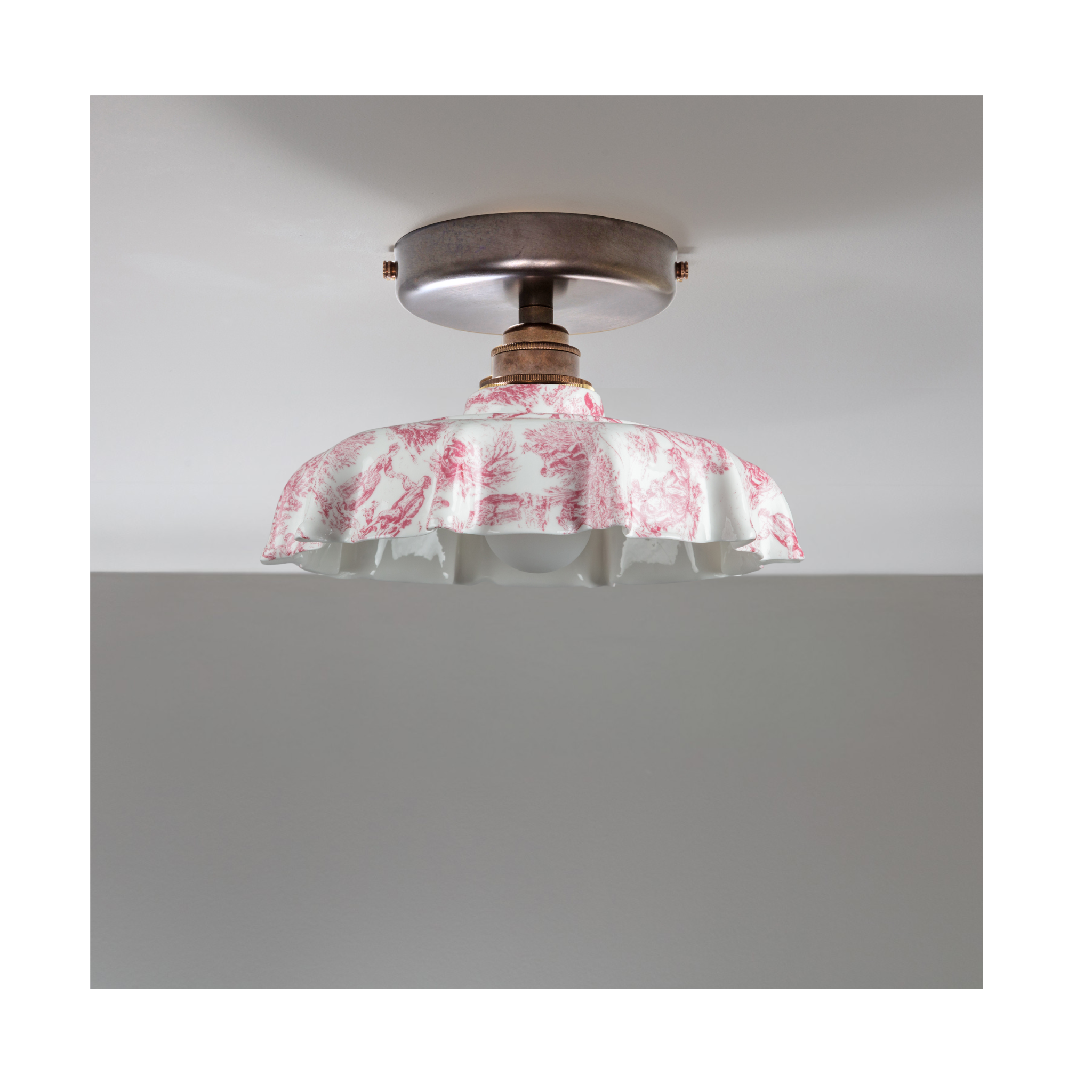 BATHROOM Claret Toile du Jouy Campbell Pattern Flush Mount Light