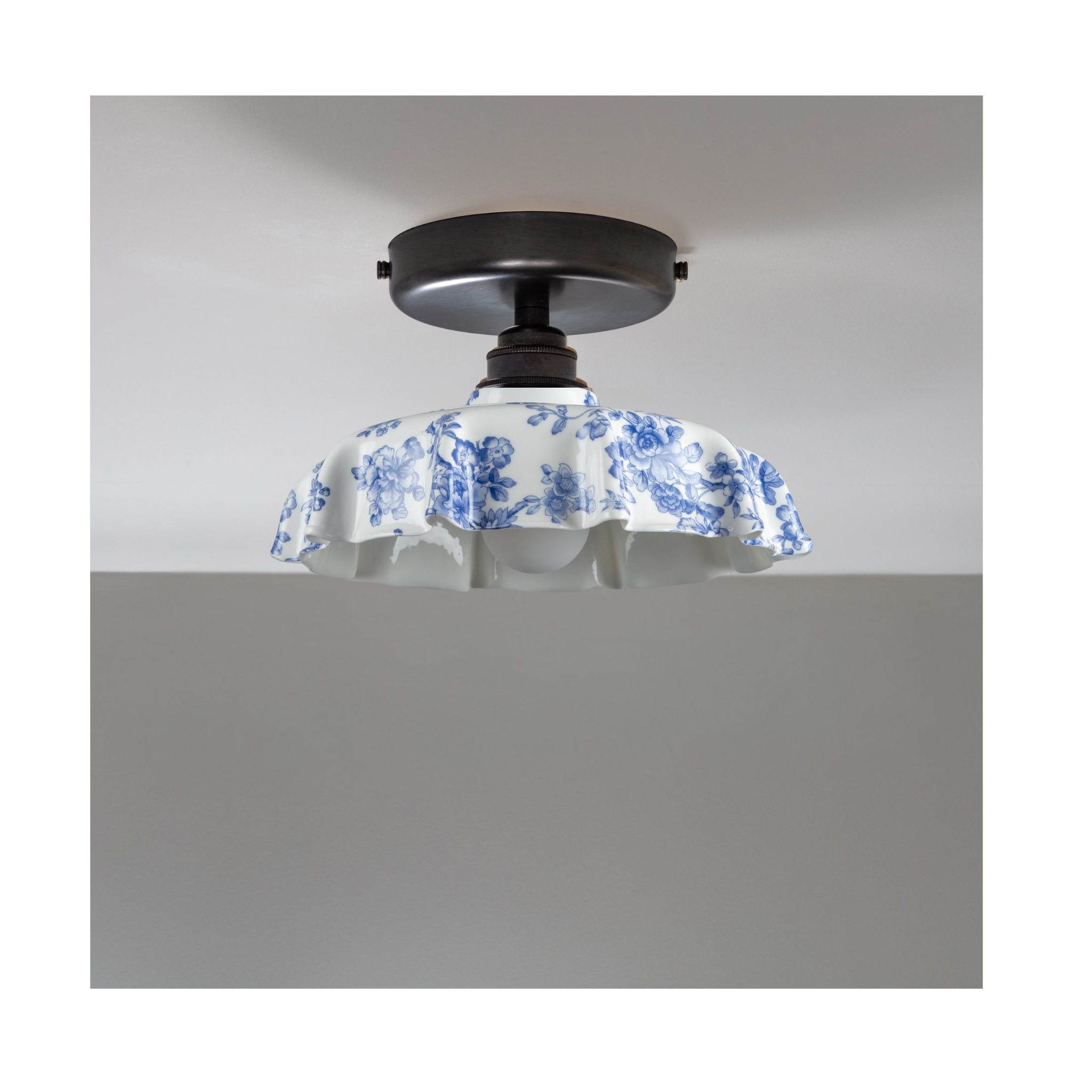 BATHROOM Blue Imari Campbell Pattern Flush Mount Light