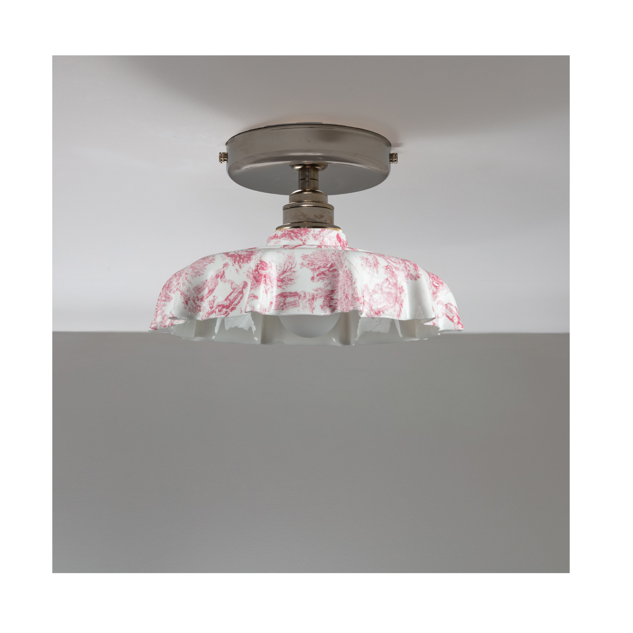BATHROOM Claret Toile du Jouy Campbell Pattern Flush Mount Light