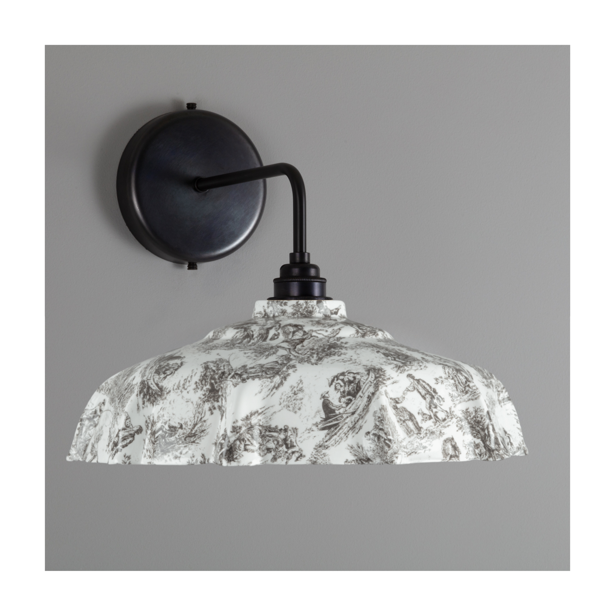 BATHROOM Black Toile du Jouy Campbell Pattern Wall Light