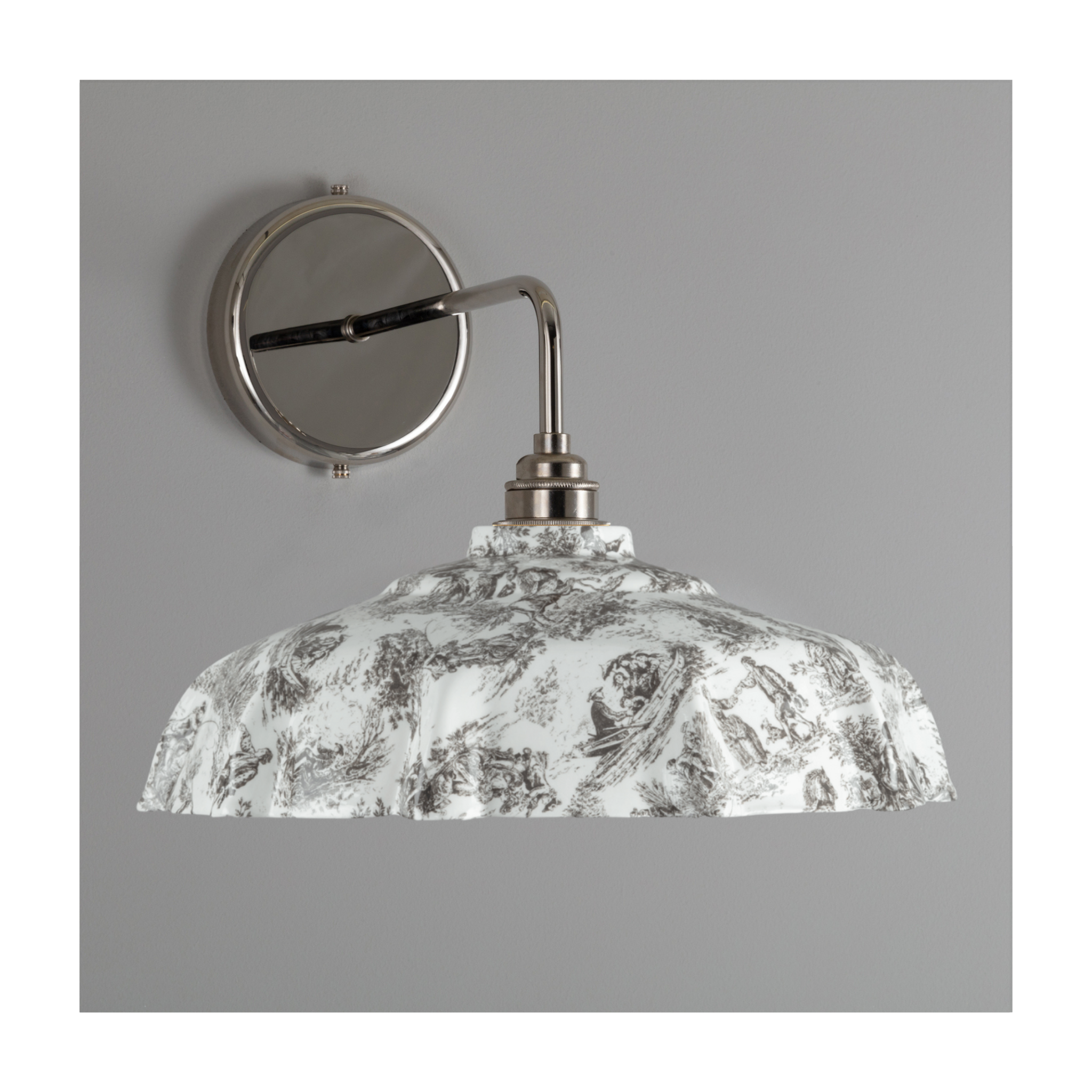 BATHROOM Black Toile du Jouy Campbell Pattern Wall Light