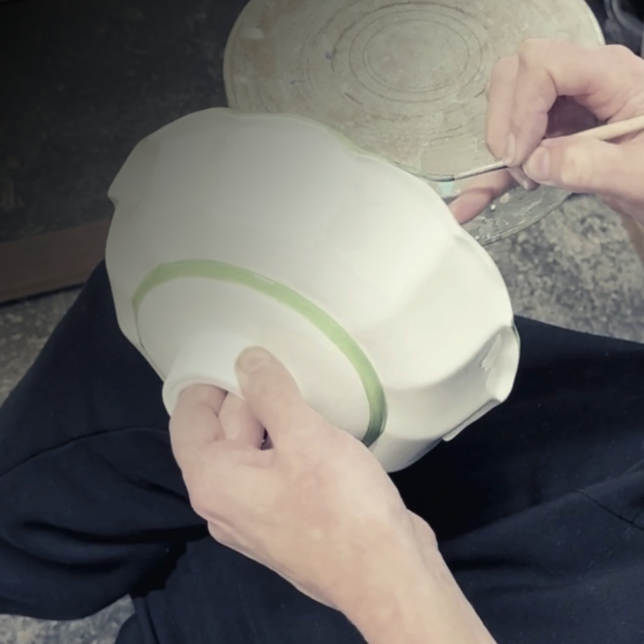 Avalon Pendant with Pea Green Hand-Painted Trim