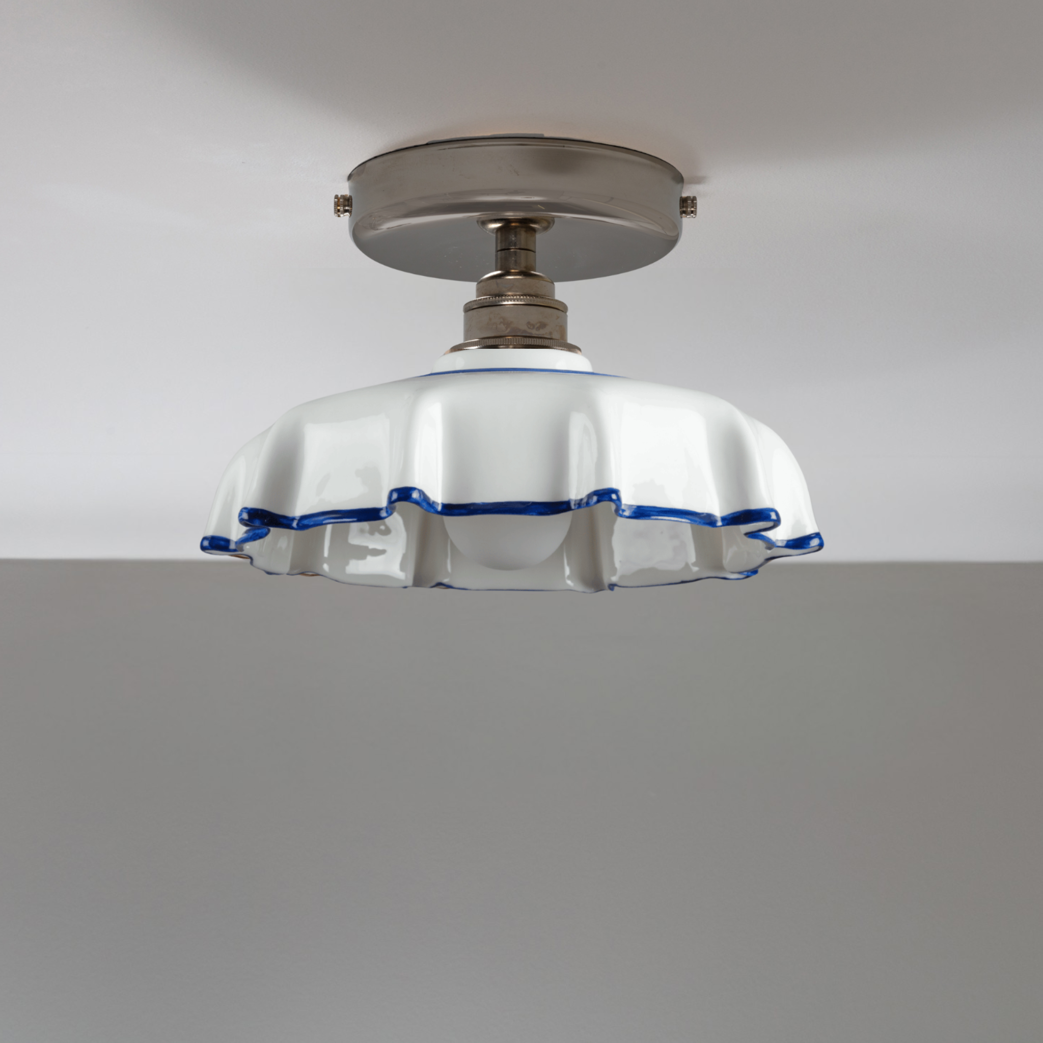 Campbell Bone China Flush Mount with Delft Hand-Painted Trim