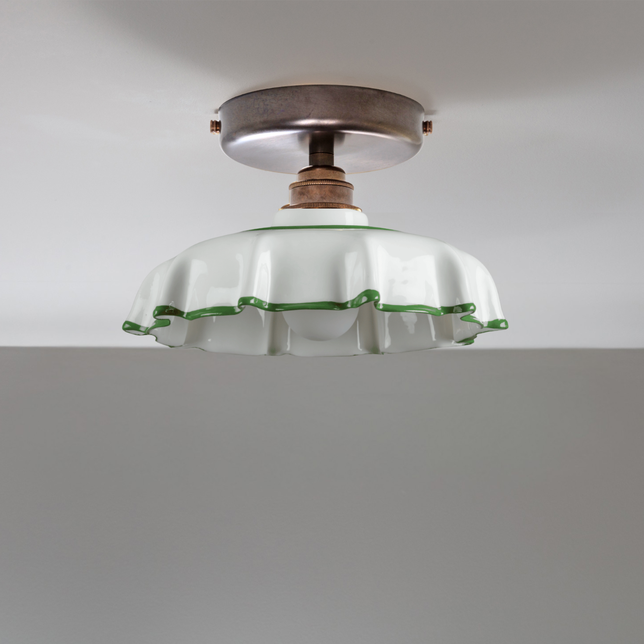 Campbell Pea Green Hand painted Trim Flush Mount Light