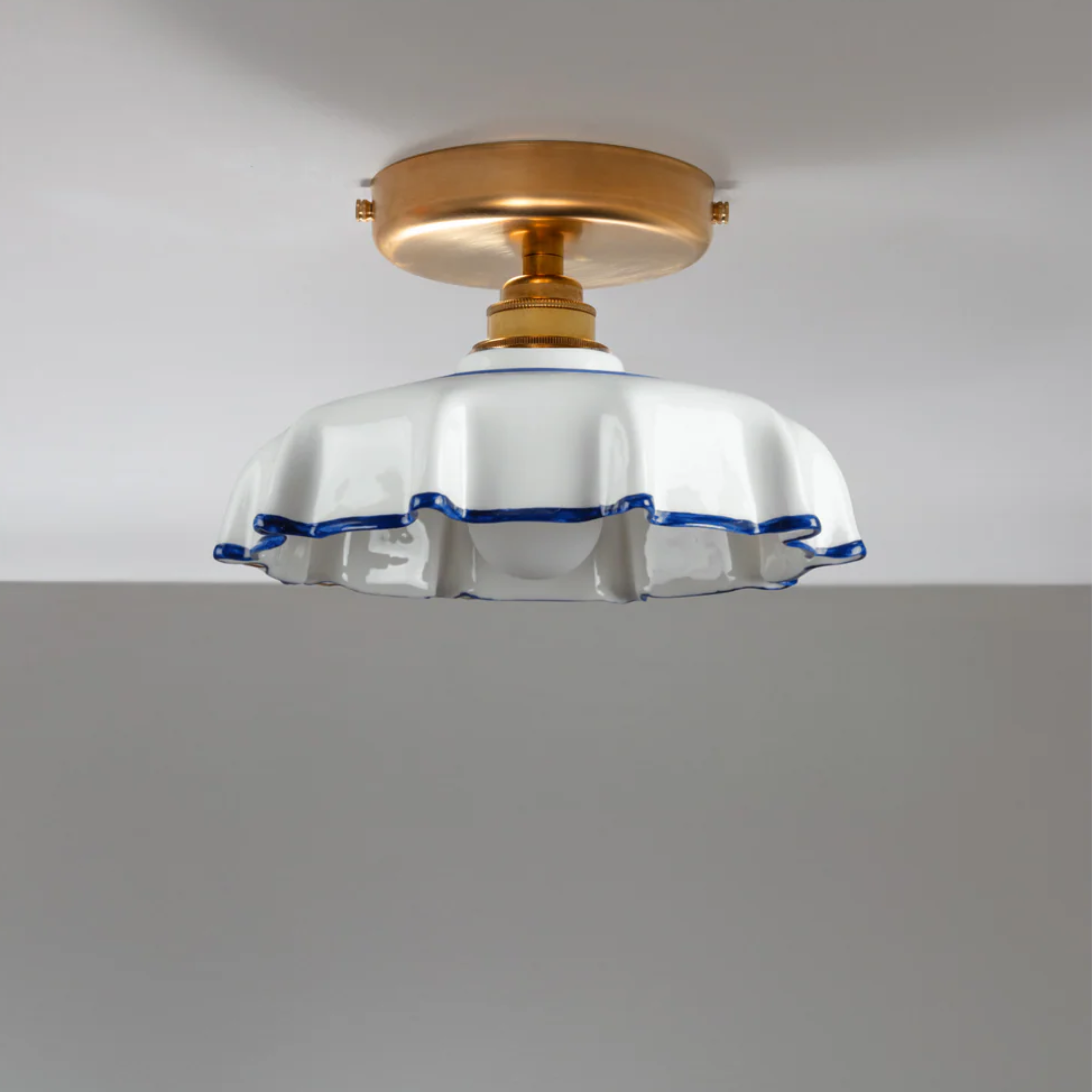 Campbell Bone China Flush Mount with Delft Hand-Painted Trim