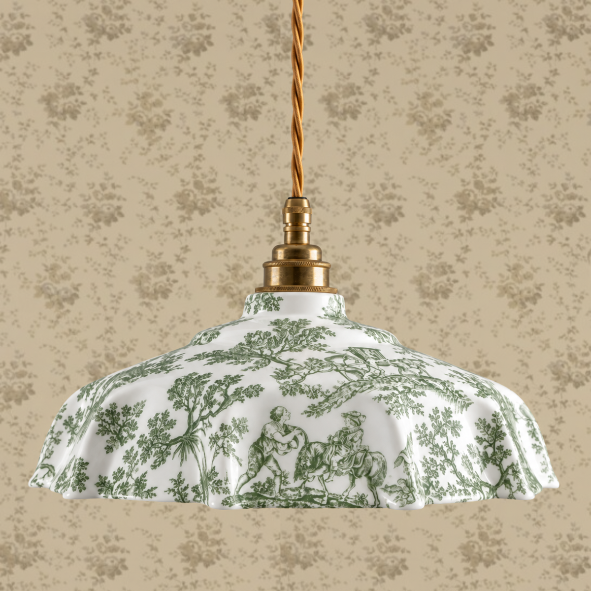NEW Campbell Green Toile du Jouy Pattern Pendant