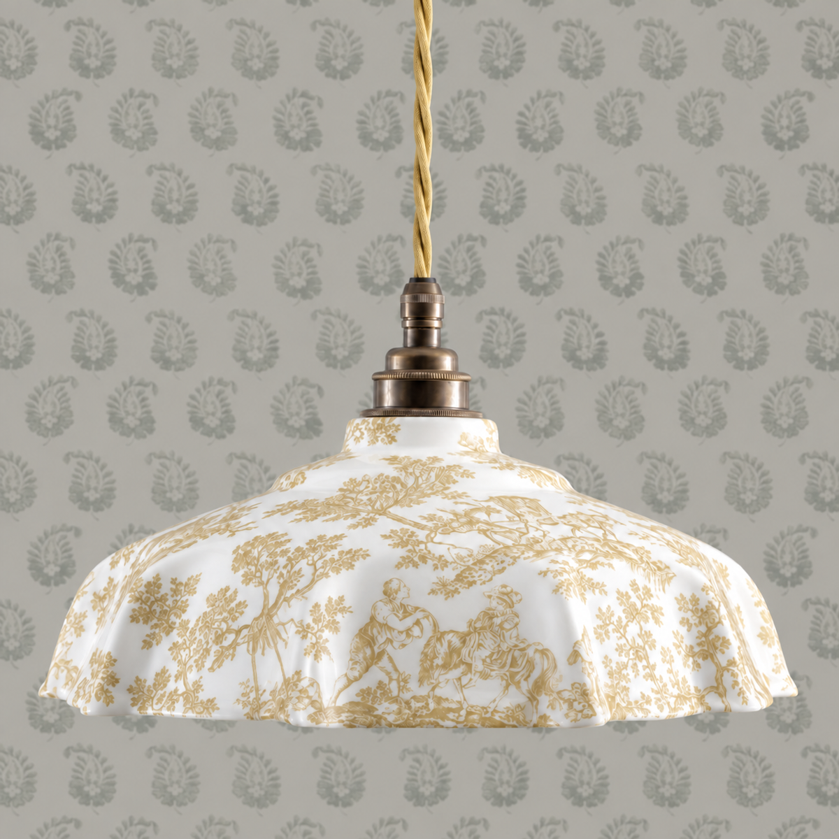 NEW Campbell Ochre Toile du Jouy Pattern Pendant