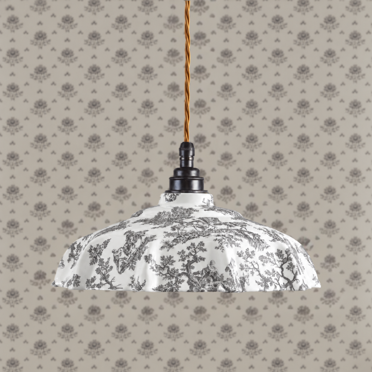 NEW Campbell Black Toile du Jouy Pattern Pendant