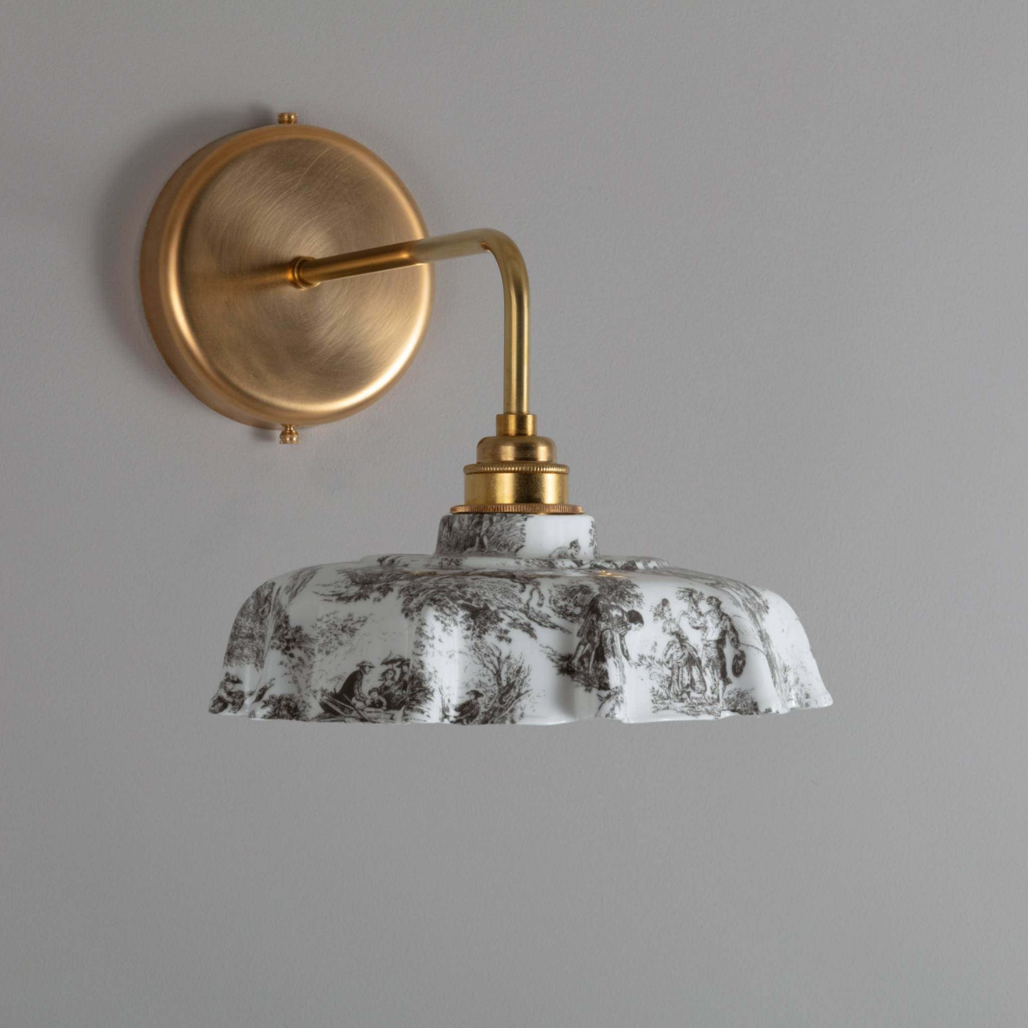 Campbell Black Toile du Jouy Pattern Wall Light