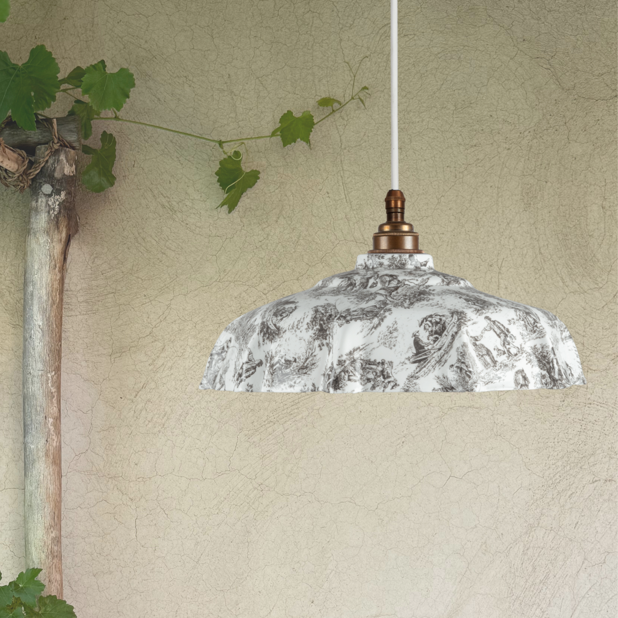 NEW Campbell Black Toile du Jouy Pattern Pendant