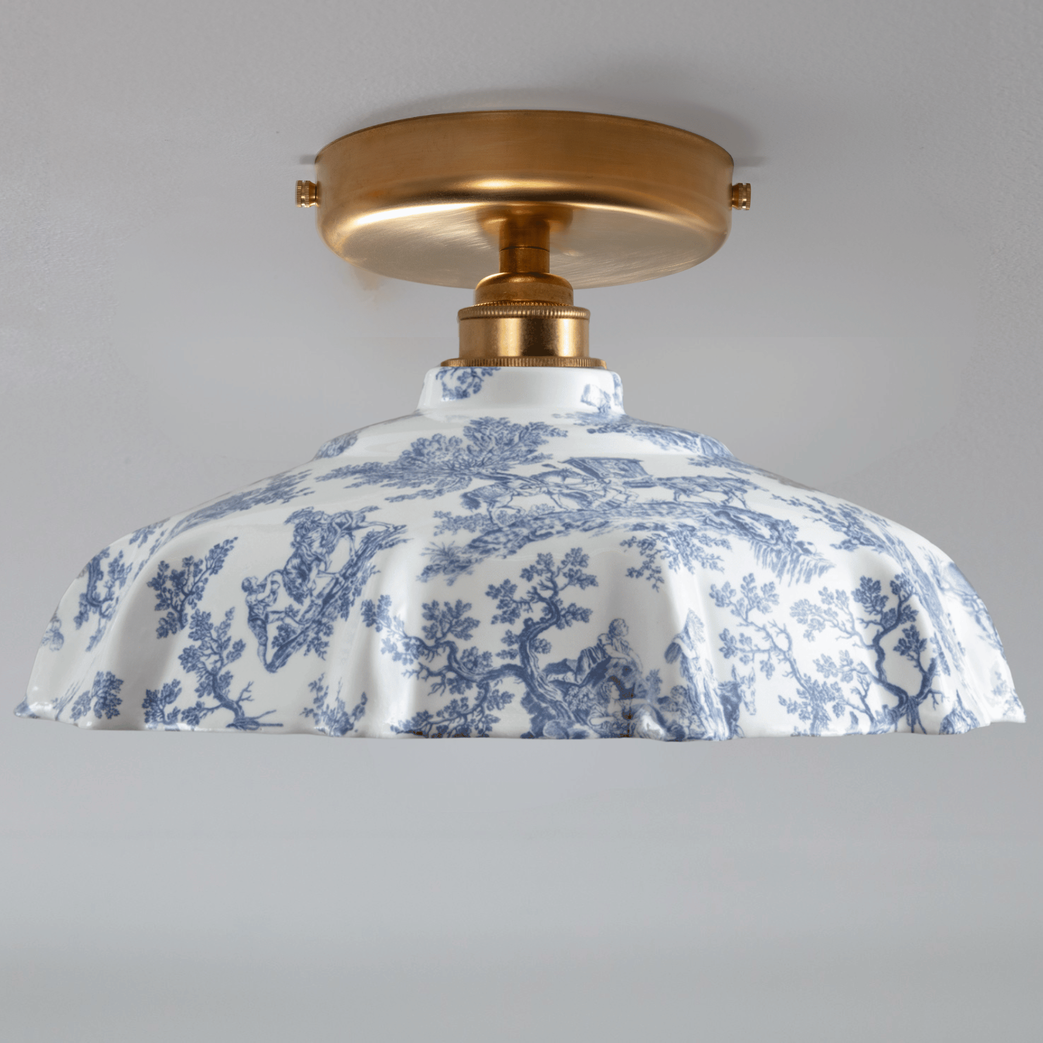 Campbell Blue Toile du Jouy Pattern Flush Mount Light