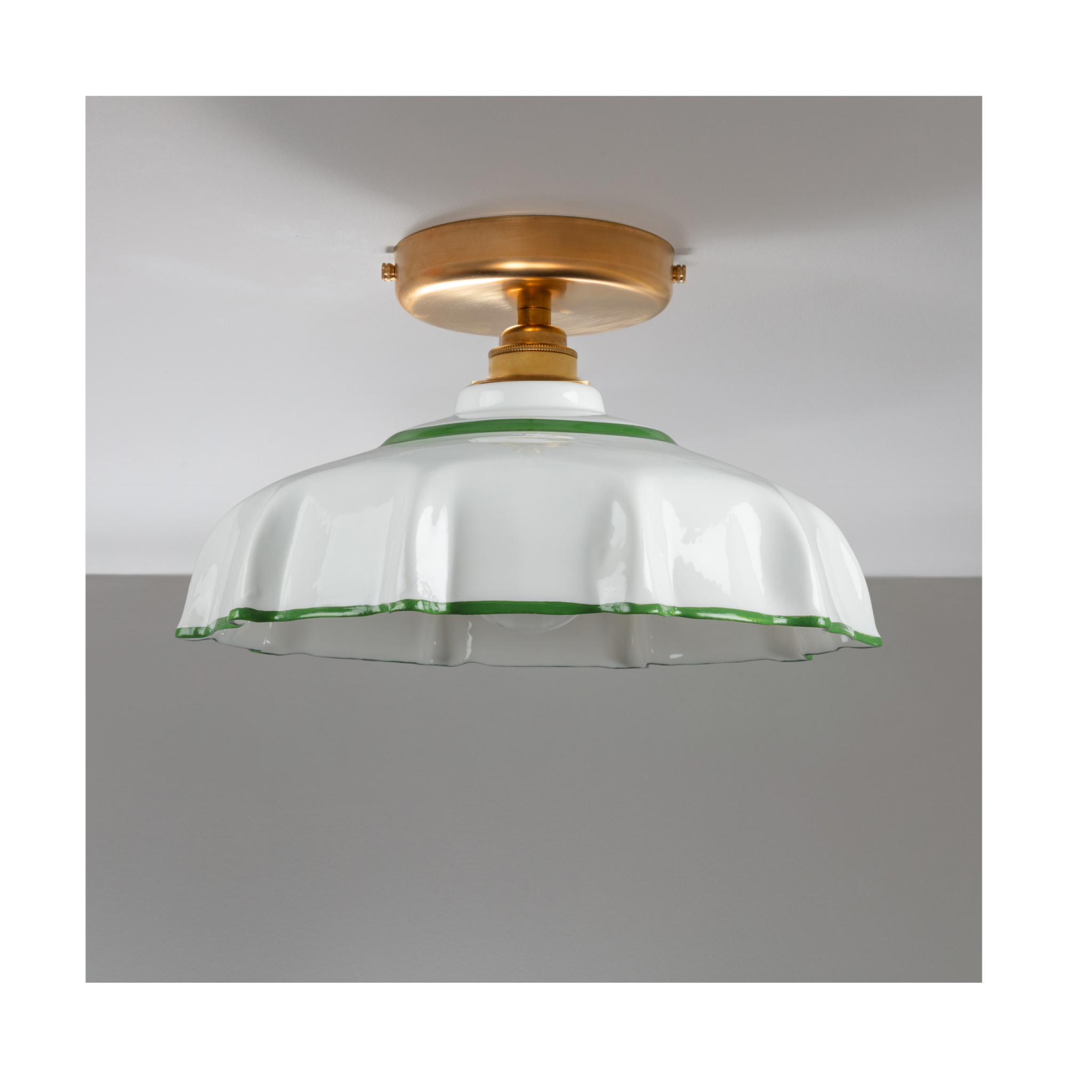 Campbell Pea Green Hand painted Trim Flush Mount Light
