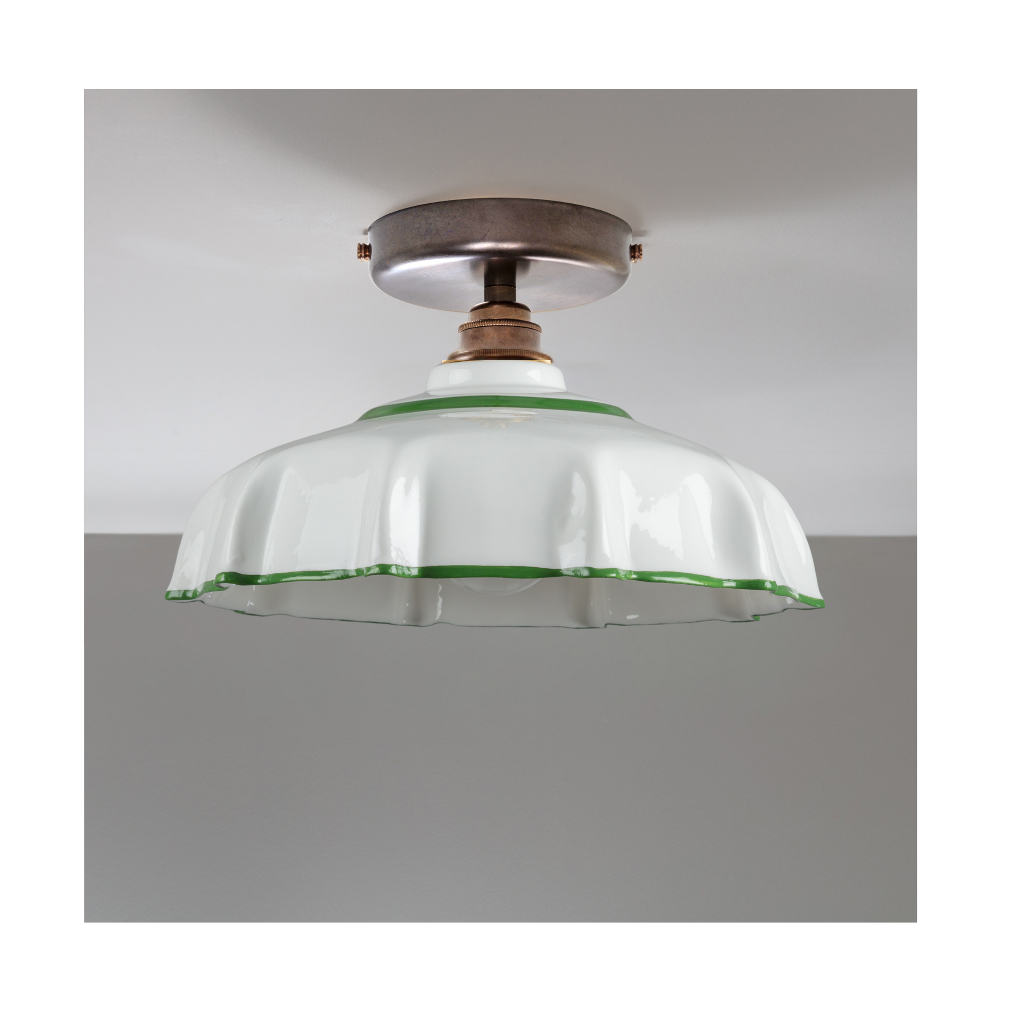Campbell Pea Green Hand painted Trim Flush Mount Light