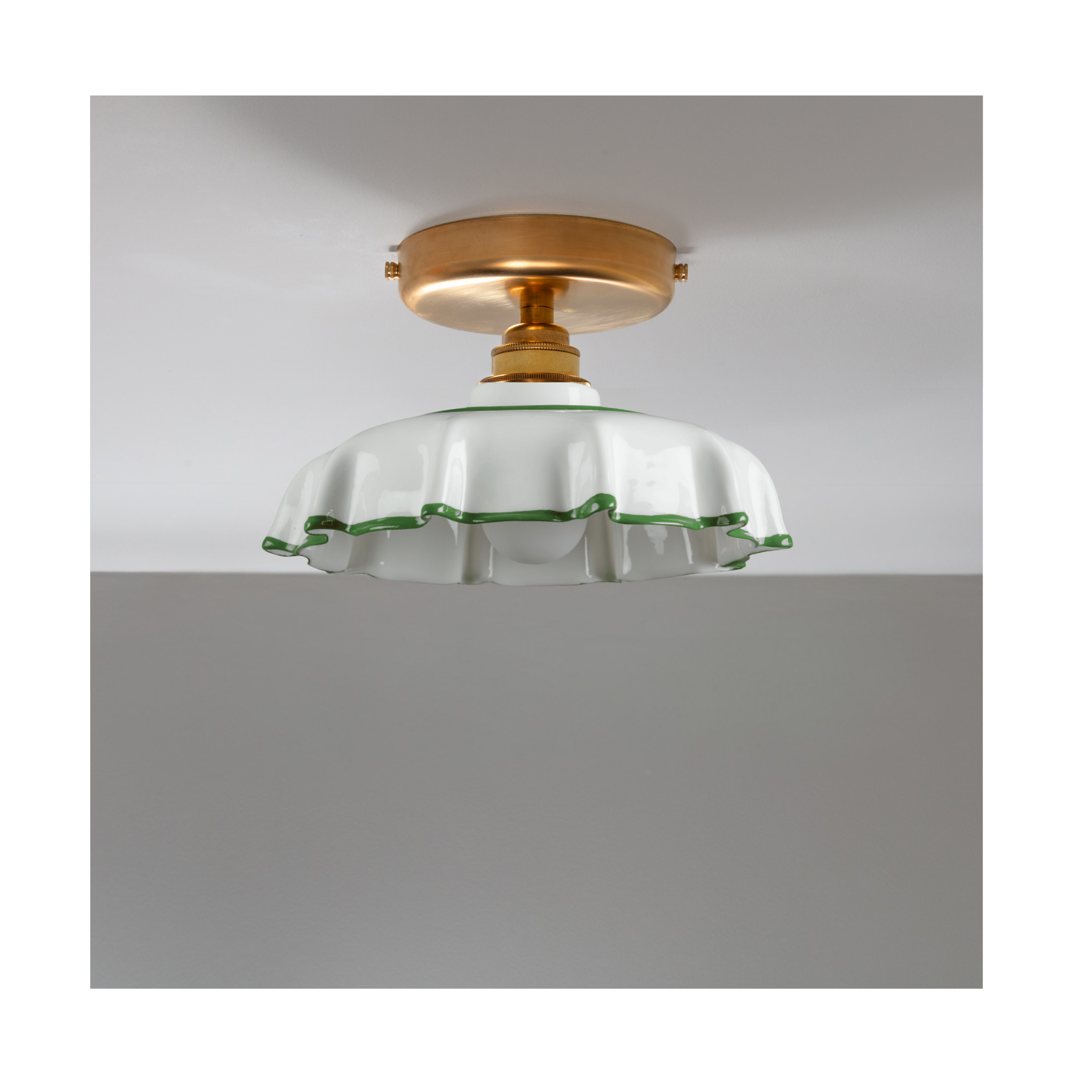 Campbell Pea Green Hand painted Trim Flush Mount Light