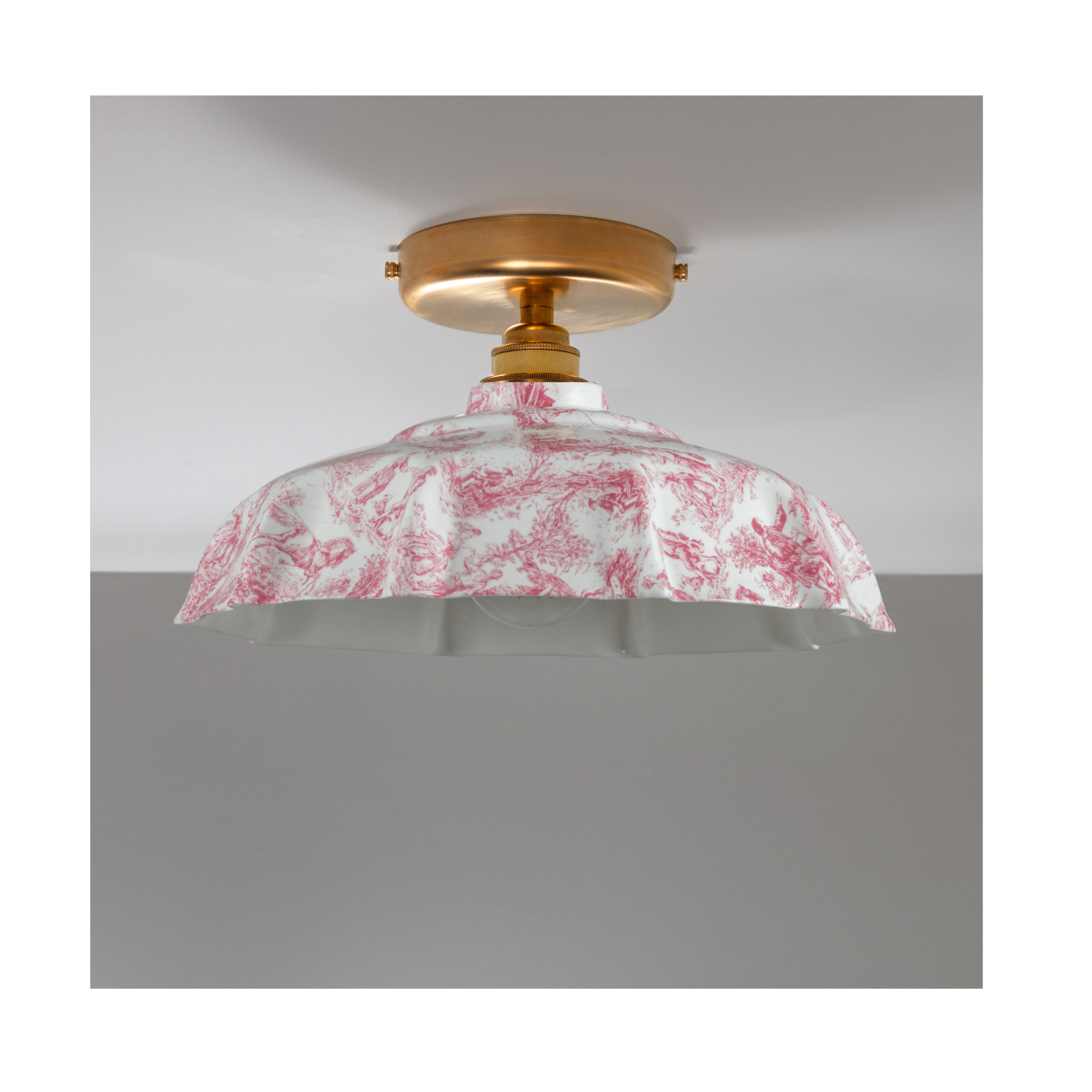 BATHROOM Claret Toile du Jouy Campbell Pattern Flush Mount Light